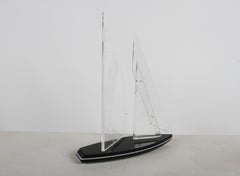 1980s Wintrade - Beverly Hills Back & Clear Lucite Racing Sailboat Sculpture