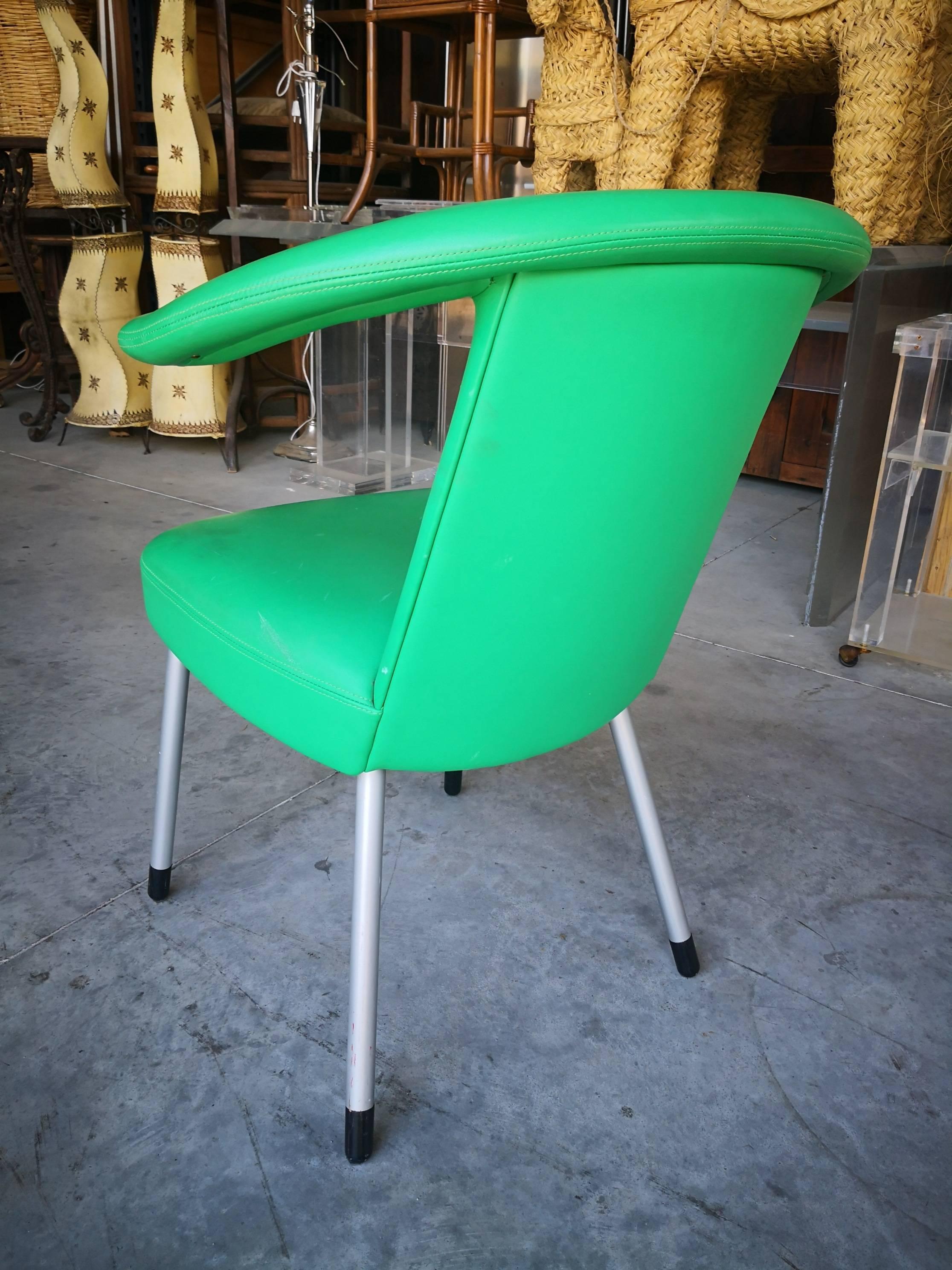 Austrian 1980s Wittman Leather Upholstered Green Chair