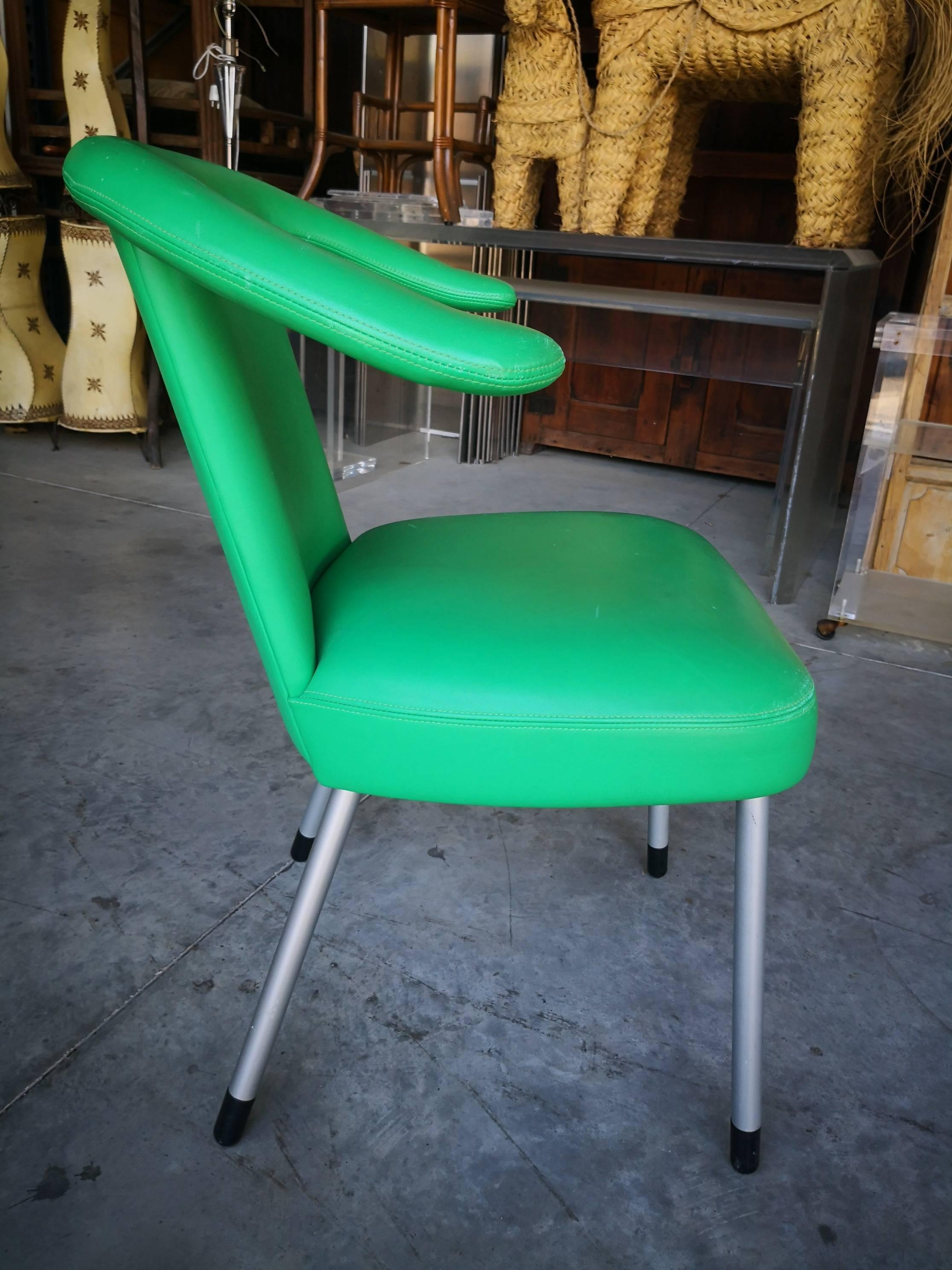 Aluminum 1980s Wittman Leather Upholstered Green Chair