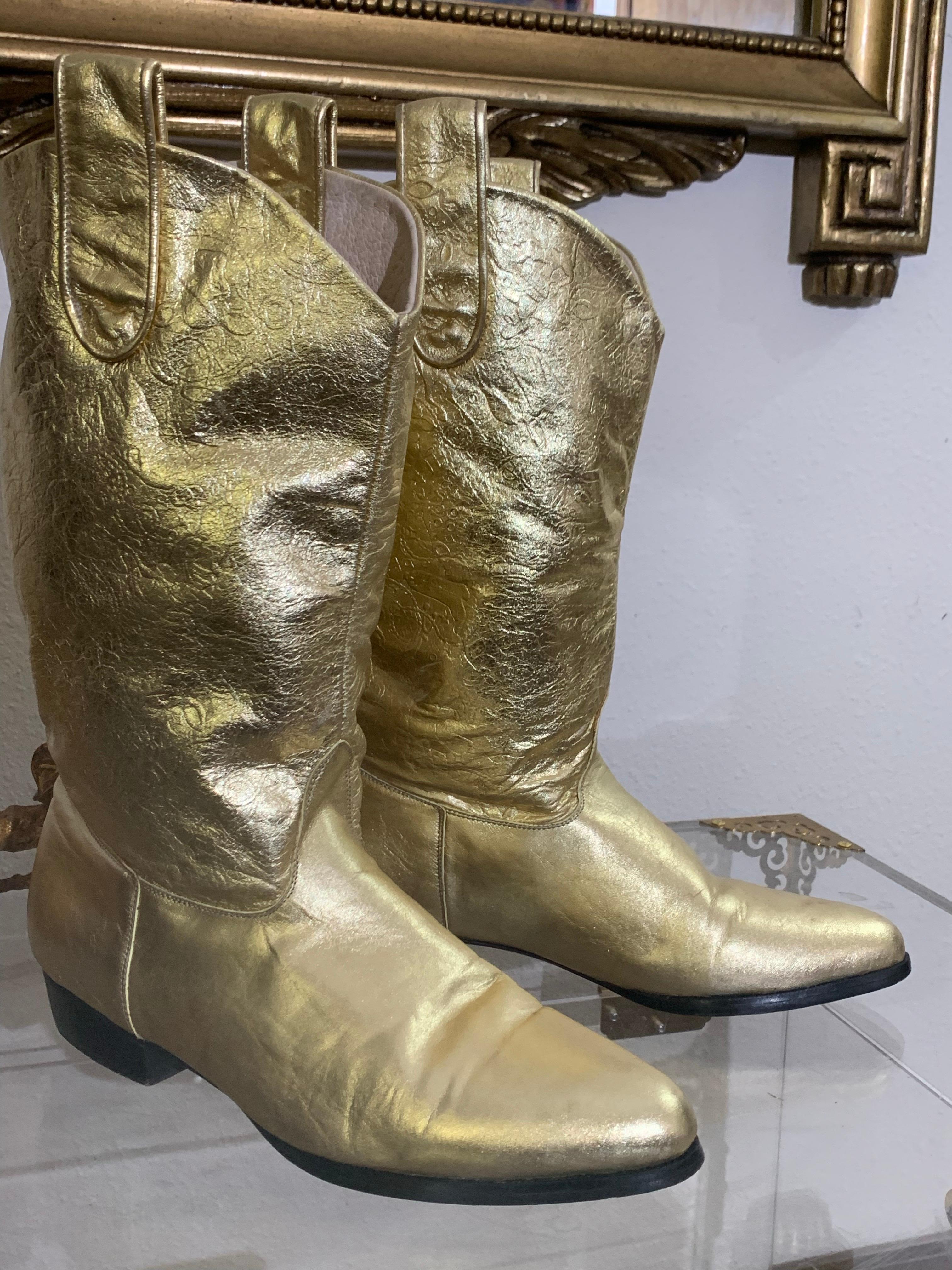 Stivali occidentali metallizzati dorati da donna degli anni '80 in pelle morbida e rilassata misura 7 1/2 B. in vendita 7