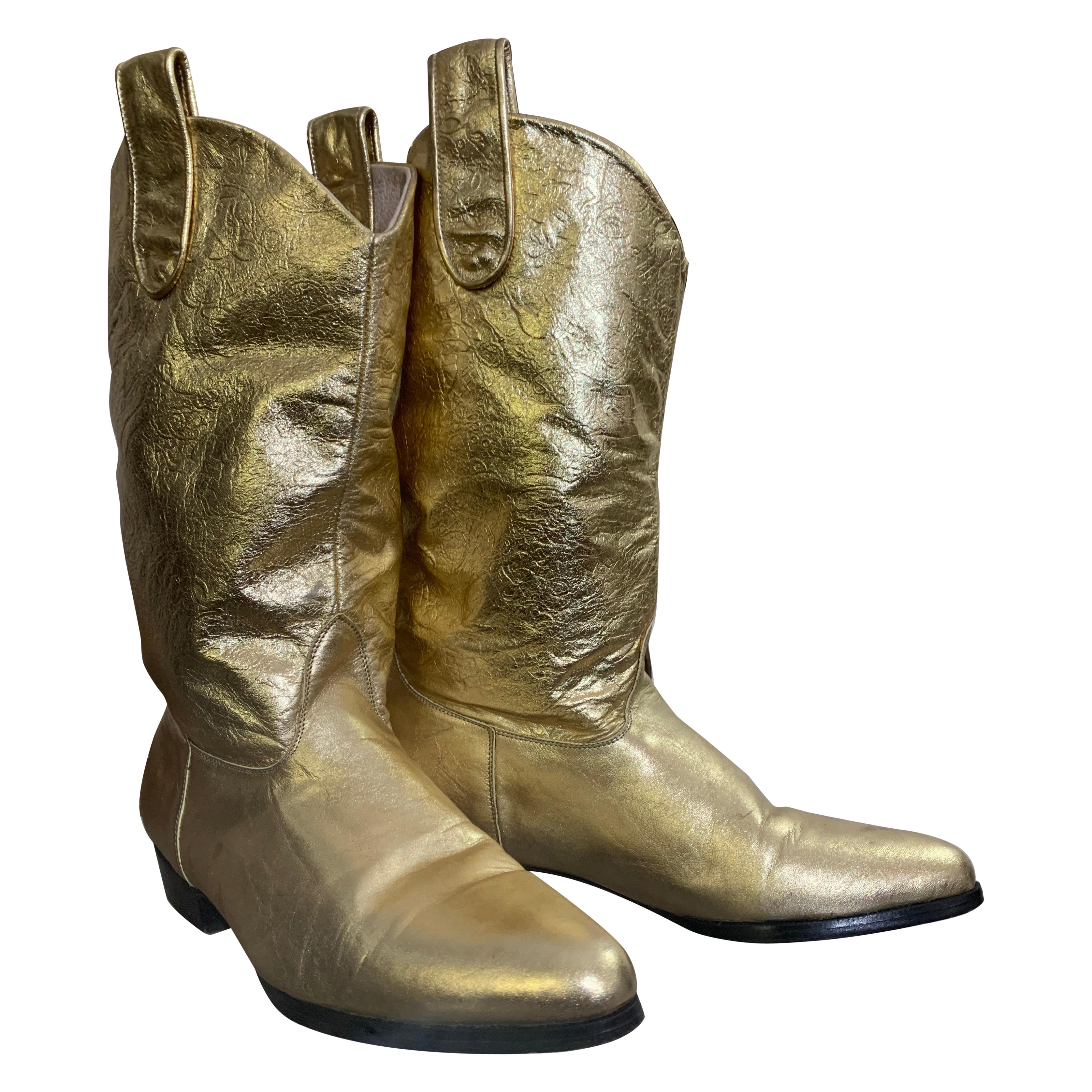 Bottes western dorées des années 1980 en cuir souple décontracté pour femme Taille 7 1/2 B