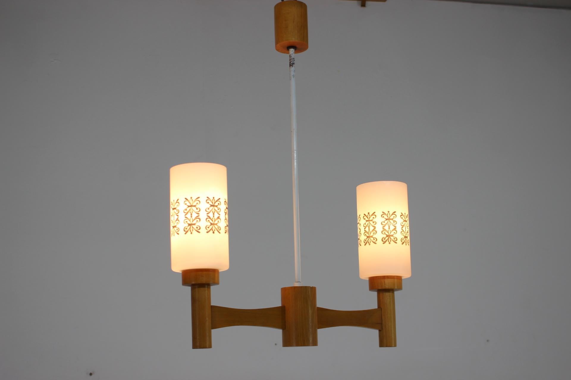 1980s, Wood and Glass Pendant Light, Czechoslovakia For Sale 6