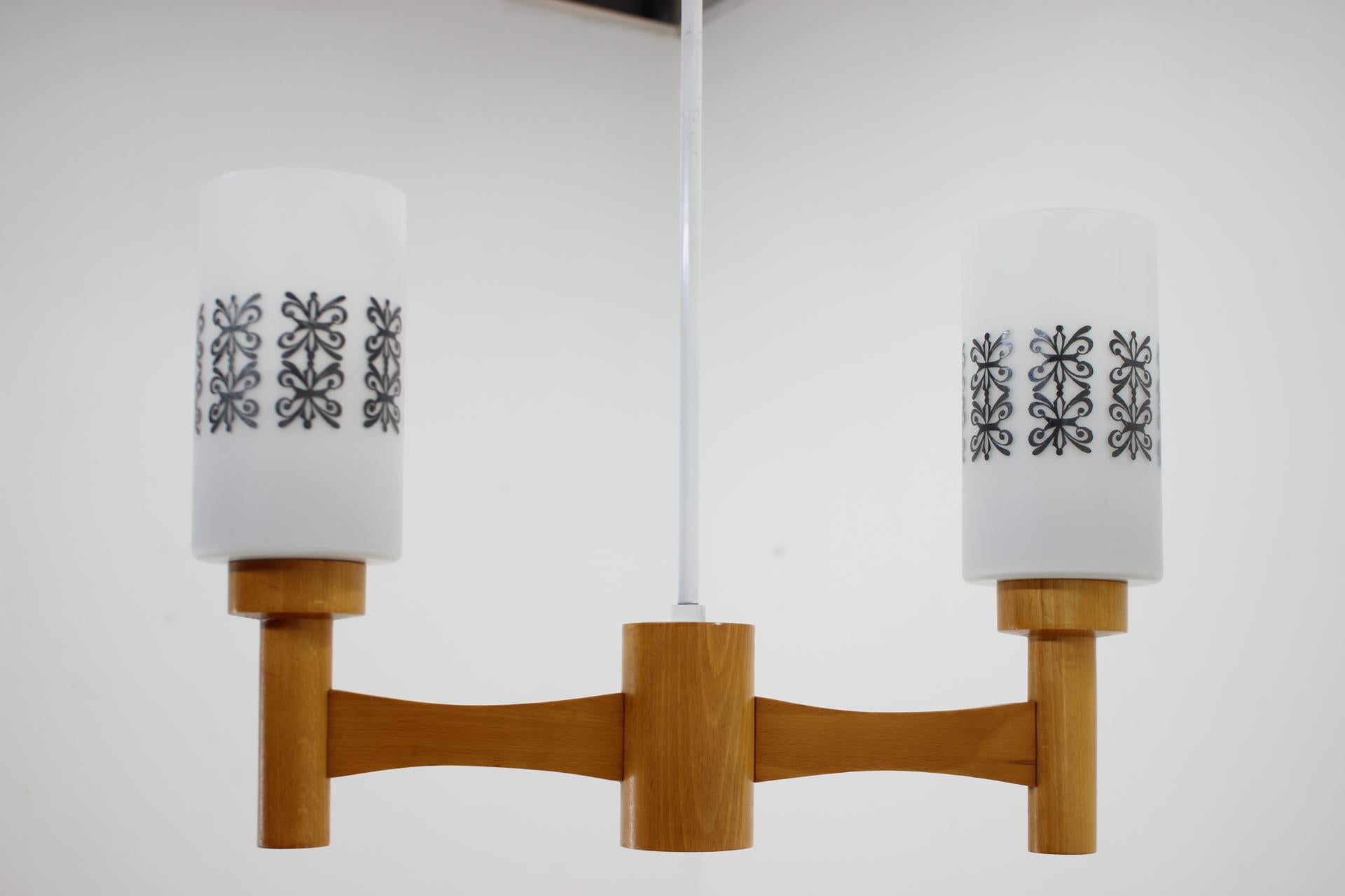Mid-Century Modern 1980s, Wood and Glass Pendant Light, Czechoslovakia For Sale