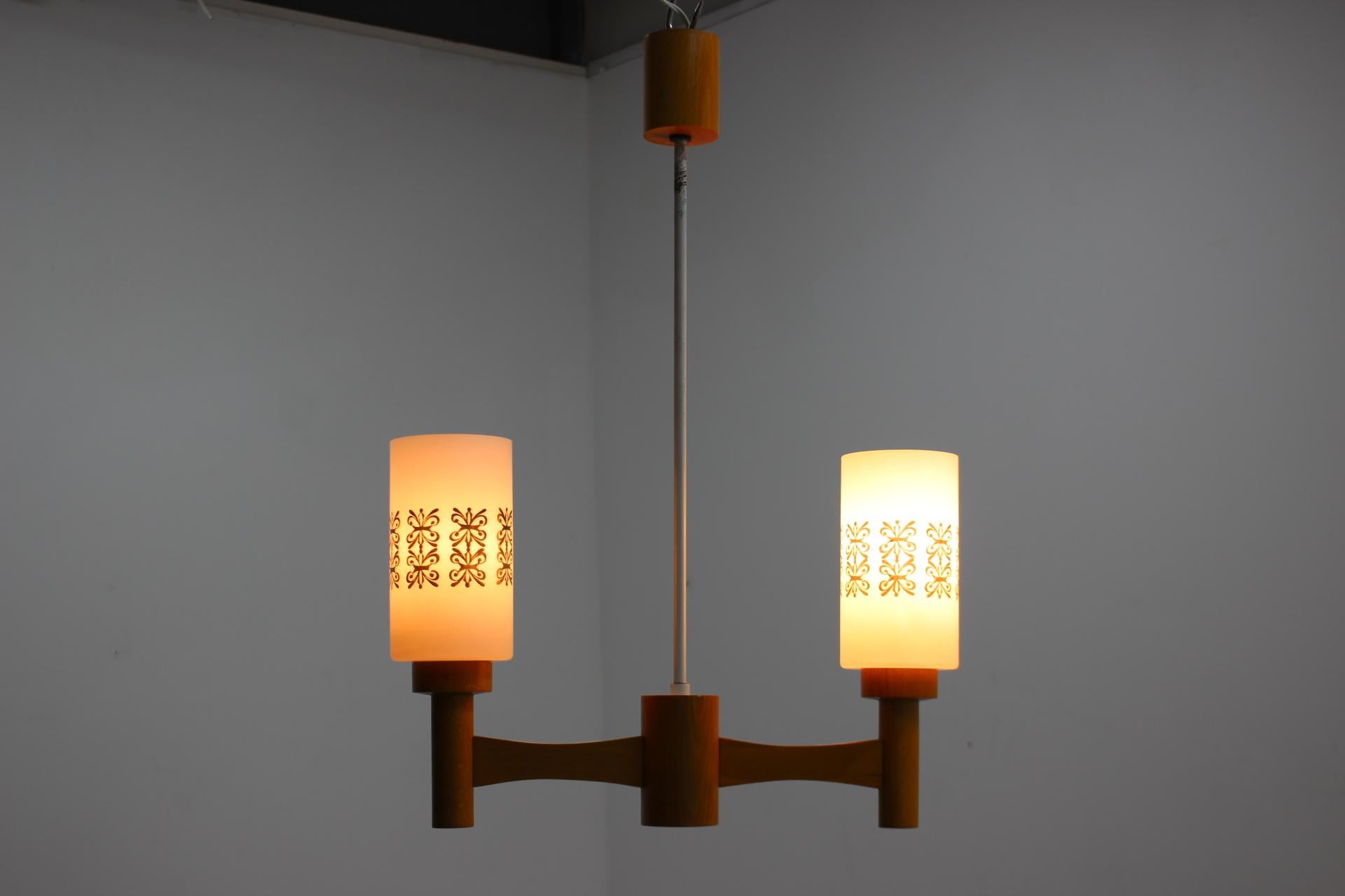 1980s, Wood and Glass Pendant Light, Czechoslovakia For Sale 2