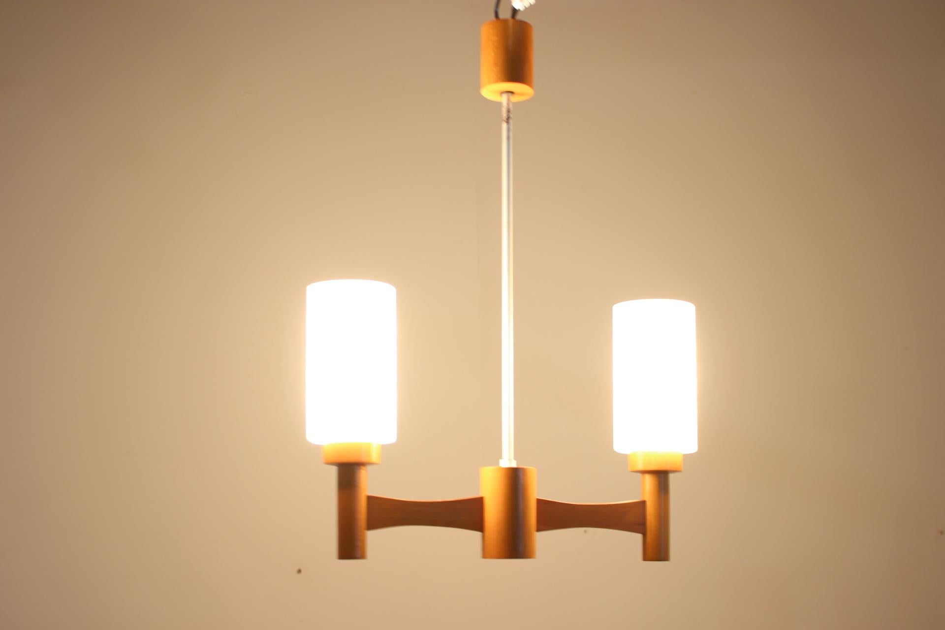 1980s, Wood and Glass Pendant Light, Czechoslovakia For Sale 3