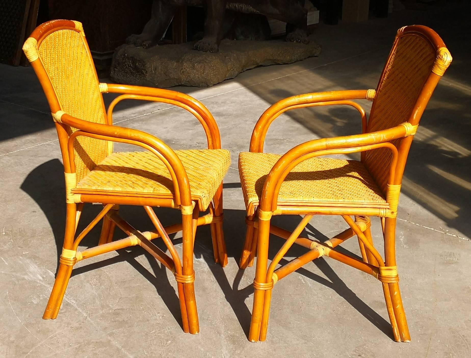 1980s Wood and Laced Wicker Pair of Sofa Chairs In Good Condition In Marbella, ES