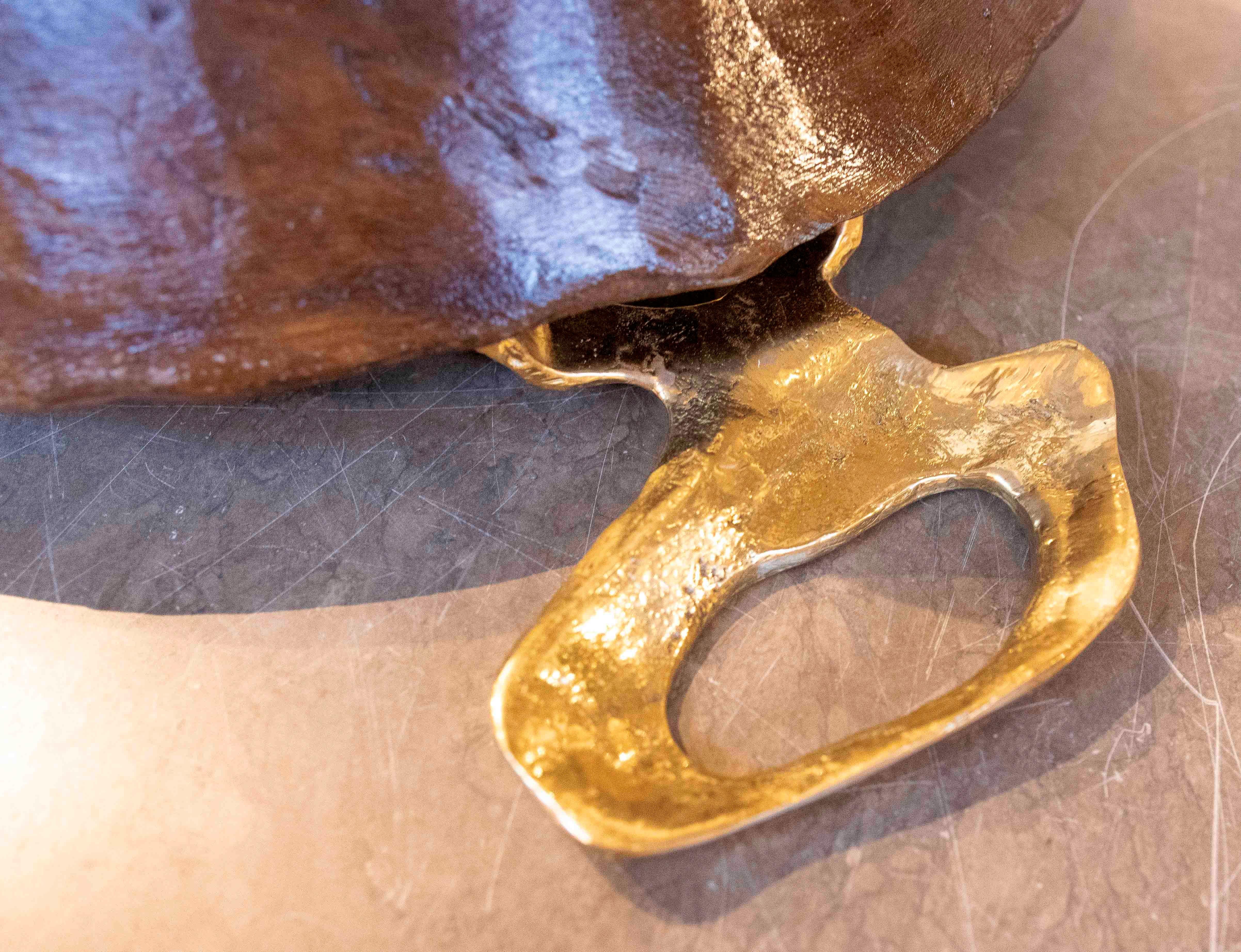 1980er Jahre hölzerner Tafelaufsatz mit Bronzegriffen, signiert von David Marshall im Angebot 7