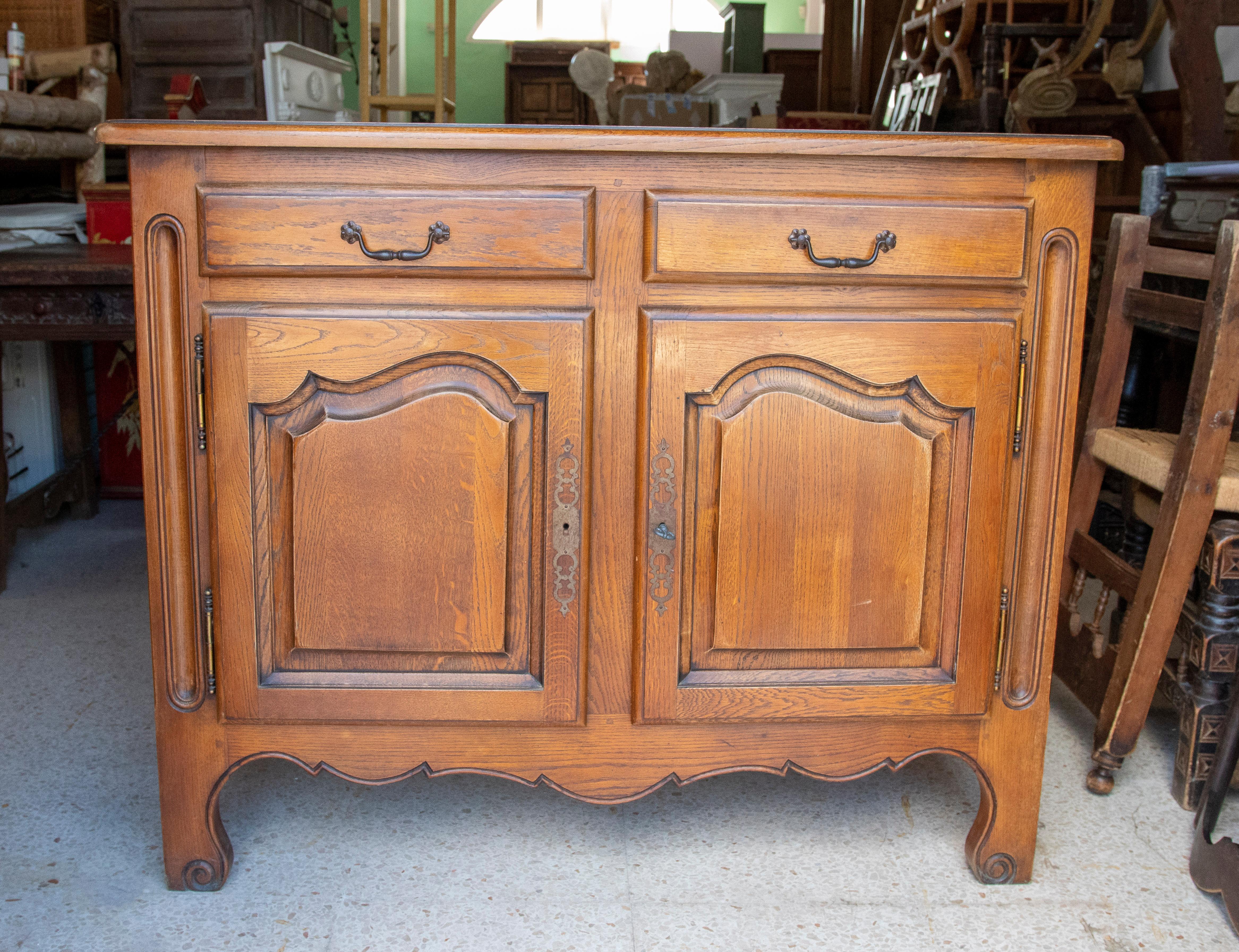 1980's Wooden chest of drawers with doors and drawers.