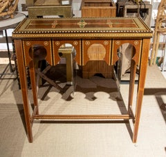 1980s Wooden Console with Inlaid Arabic Style with Geometric Motifs