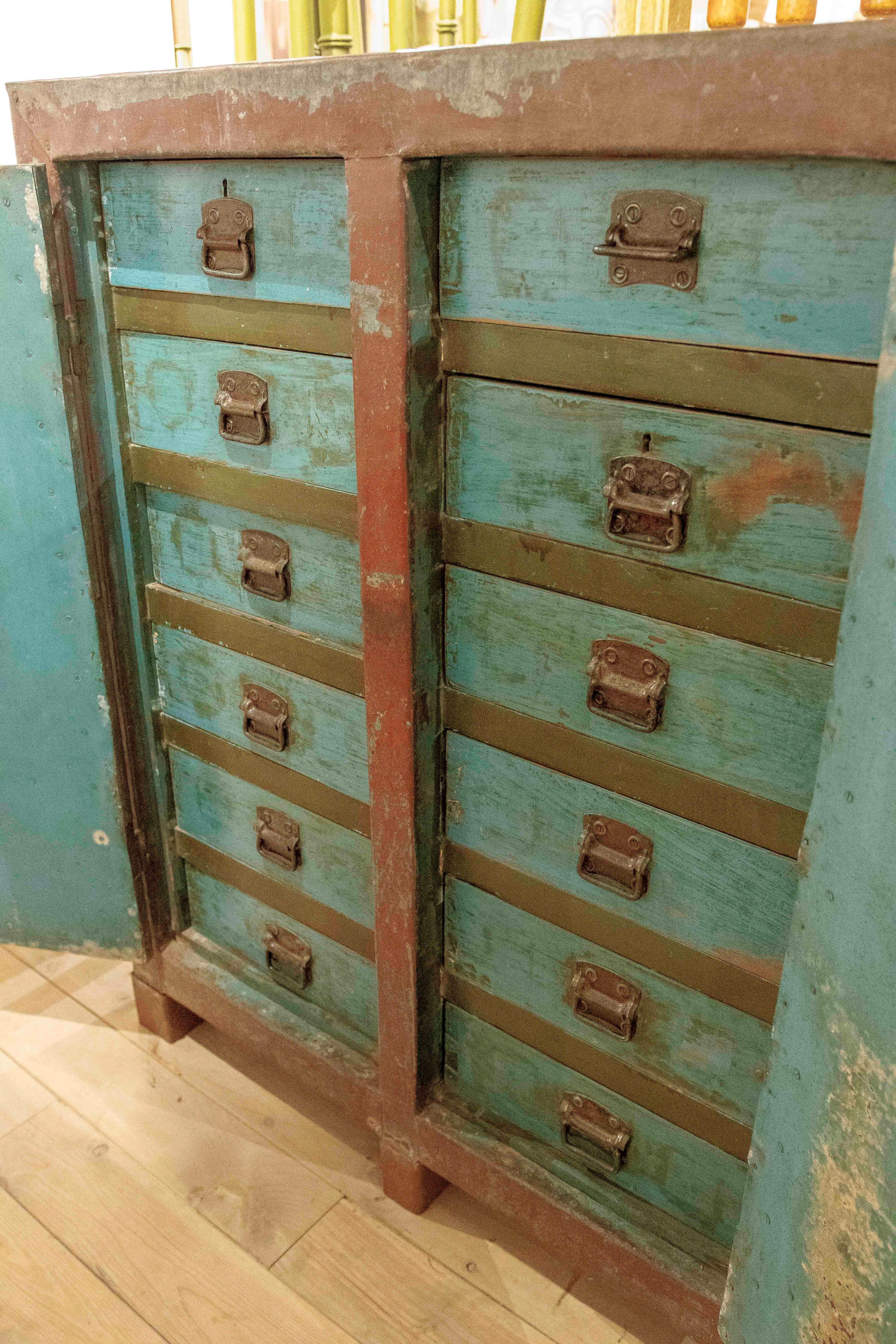 1980s Wooden Doors and Drawers Lined & Metal Deposit Box For Sale 5