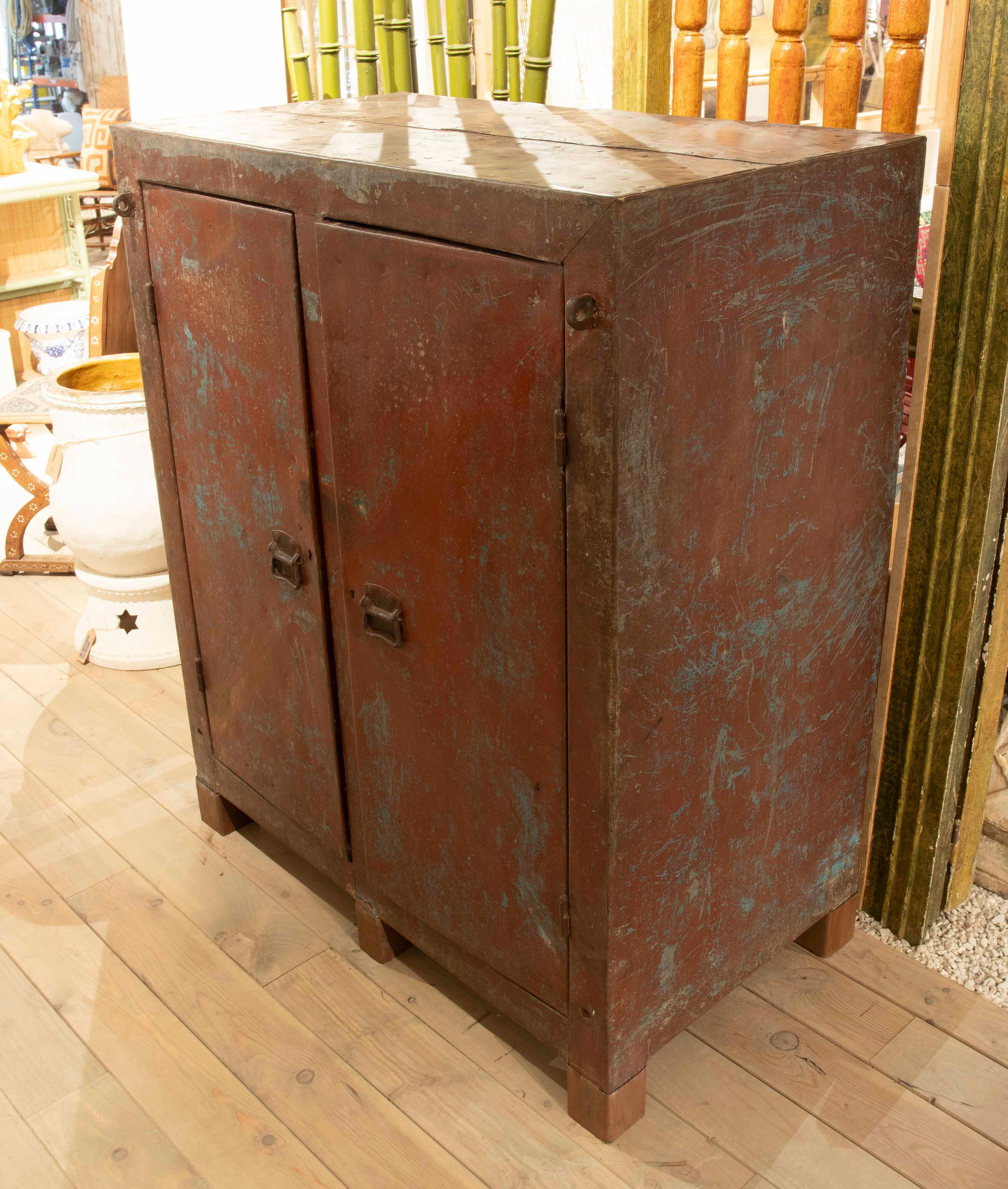 Asian 1980s Wooden Doors and Drawers Lined & Metal Deposit Box For Sale