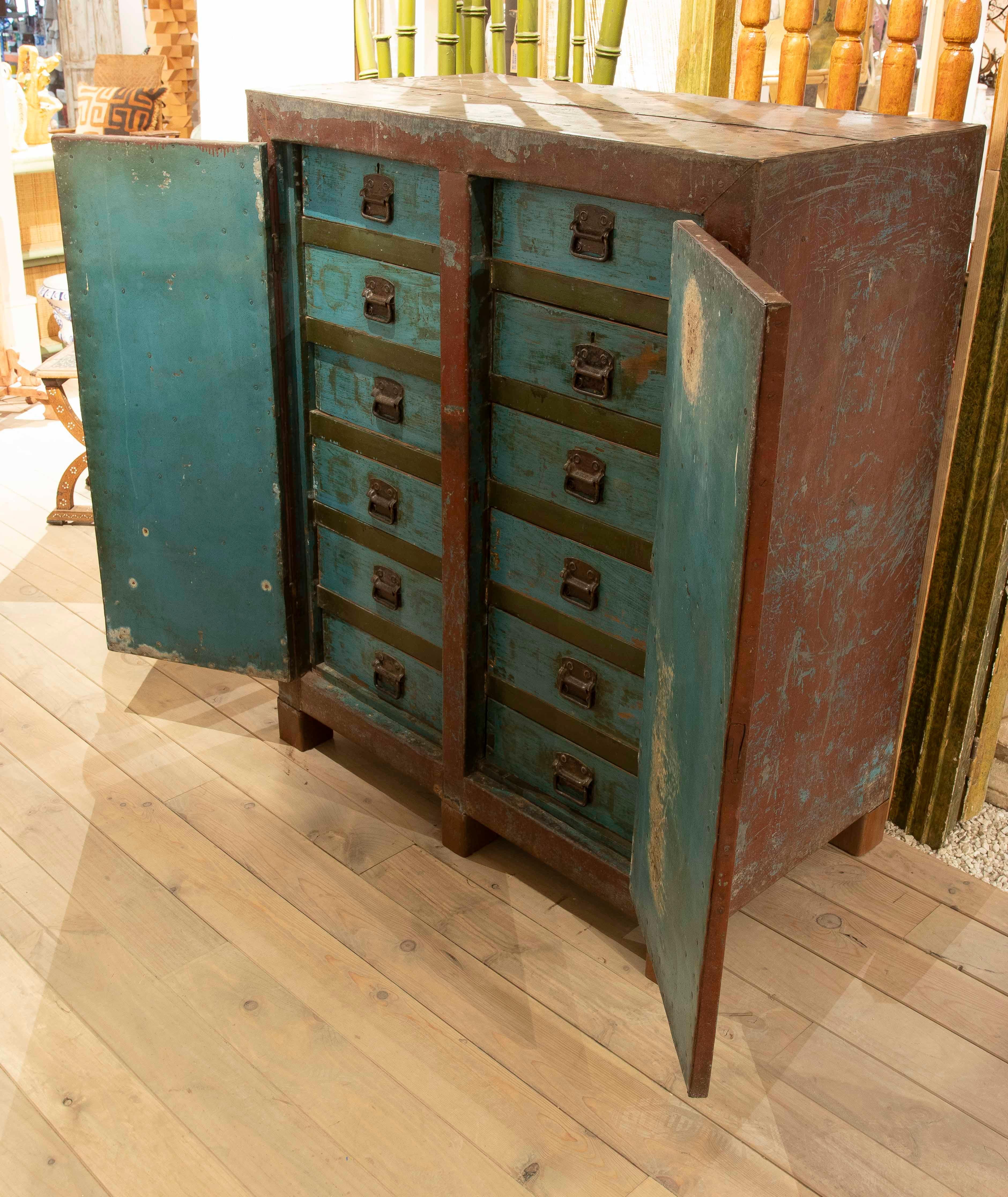 1980s Wooden Doors and Drawers Lined & Metal Deposit Box In Good Condition For Sale In Marbella, ES