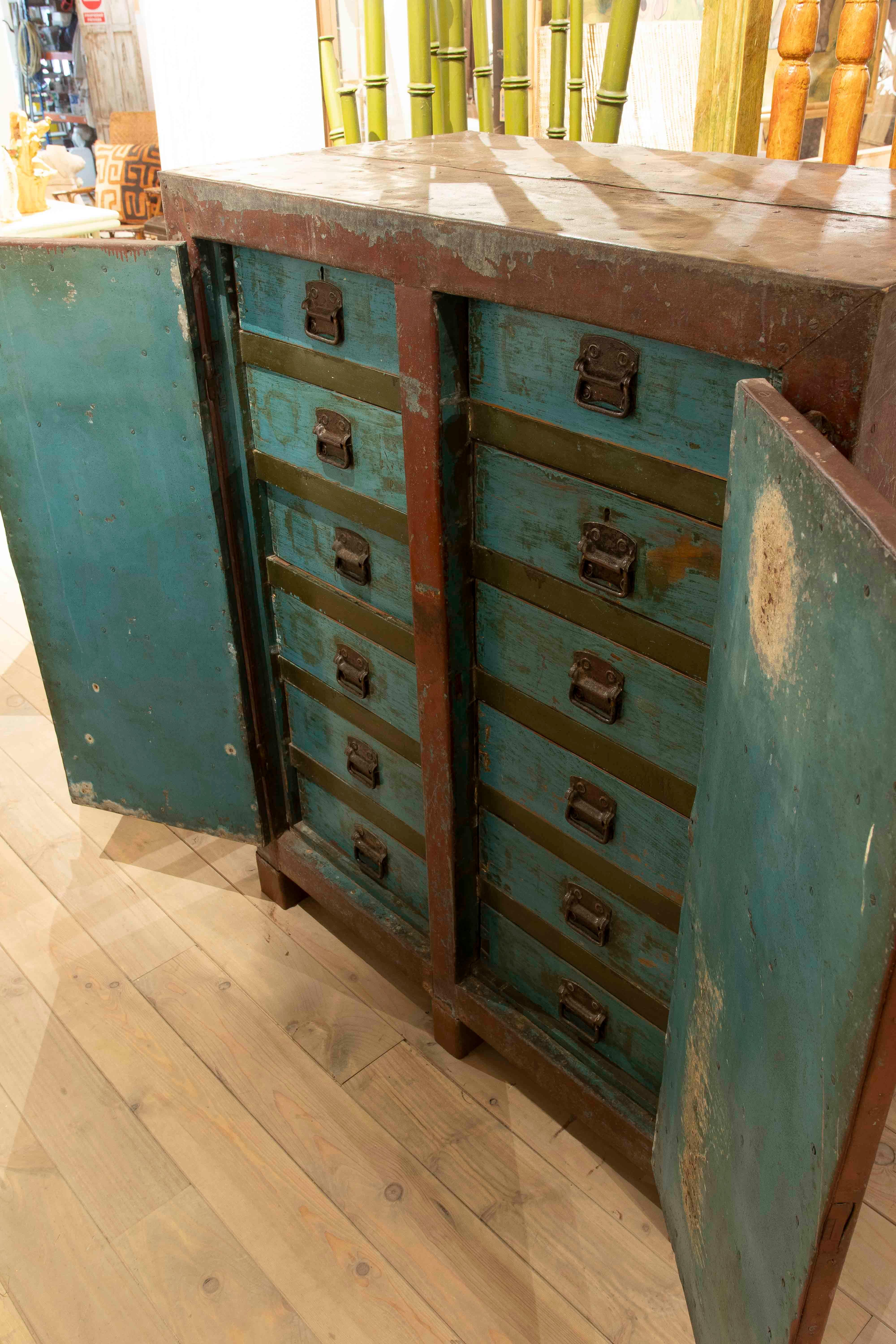 20th Century 1980s Wooden Doors and Drawers Lined & Metal Deposit Box For Sale