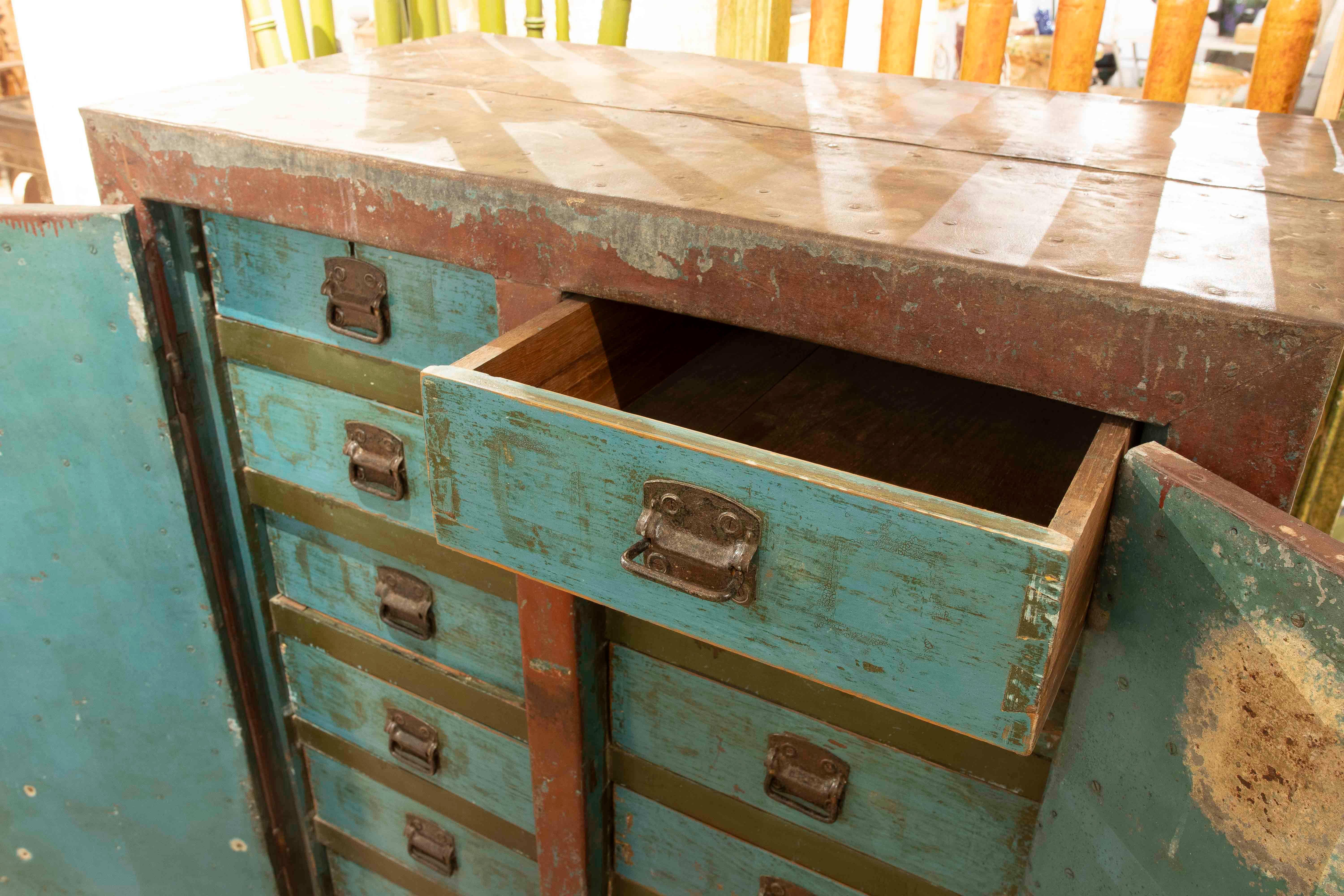 1980s Wooden Doors and Drawers Lined & Metal Deposit Box For Sale 1
