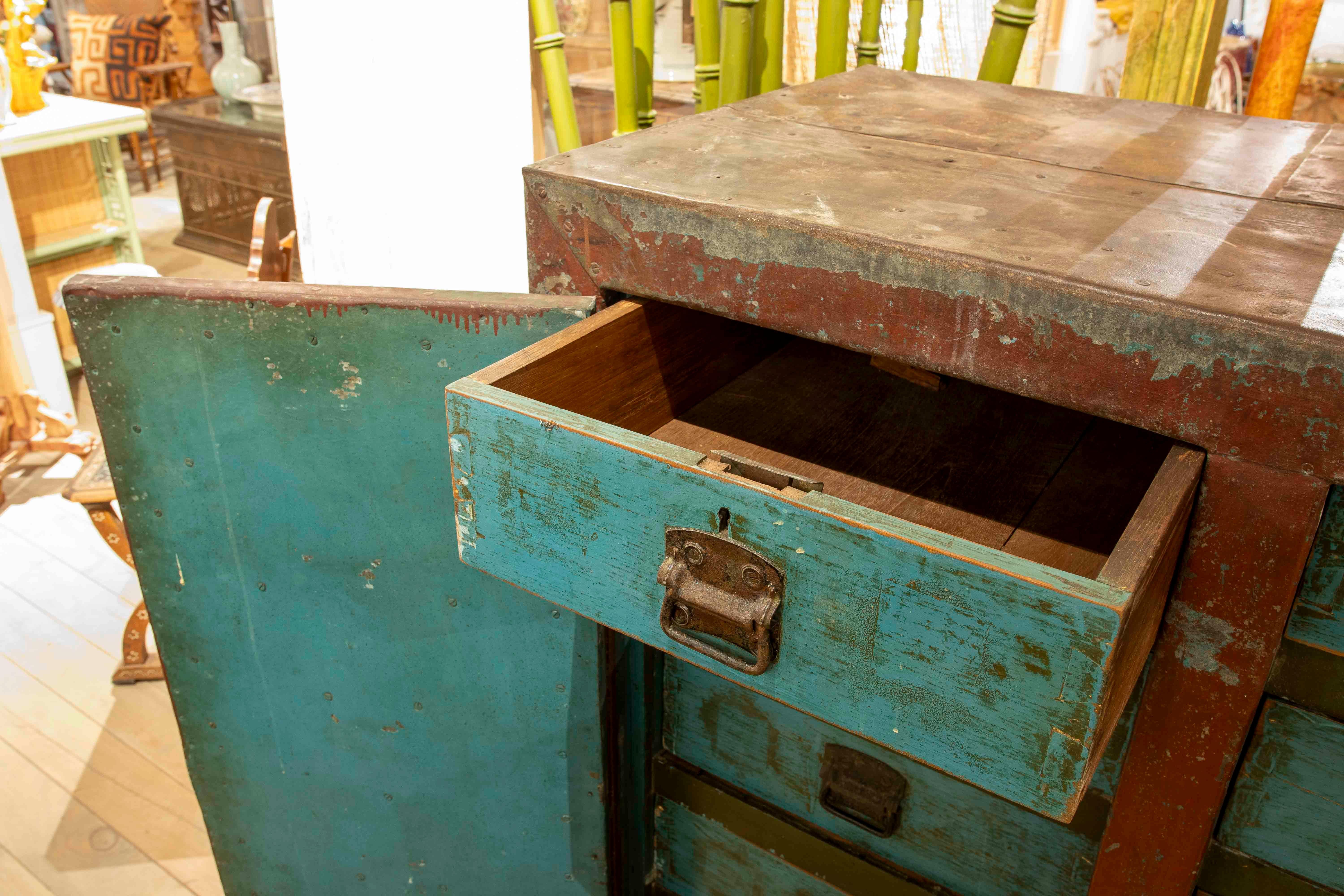 1980s Wooden Doors and Drawers Lined & Metal Deposit Box For Sale 2