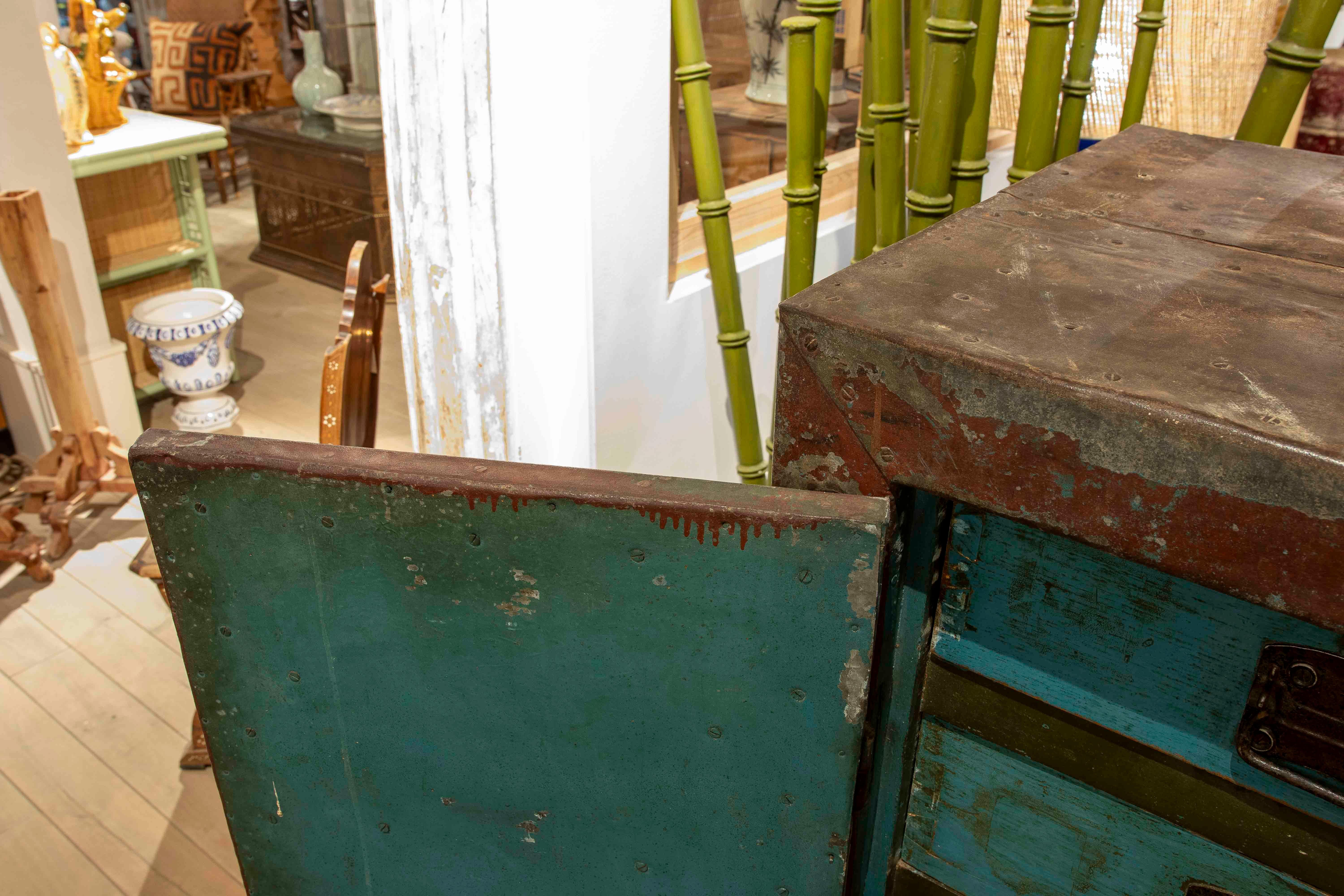 1980s Wooden Doors and Drawers Lined & Metal Deposit Box For Sale 3