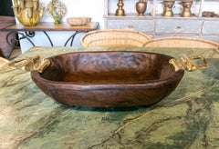 1980s Wooden Fruit Bowl with Gilt-Bronze Handles by the Artist David Marshall