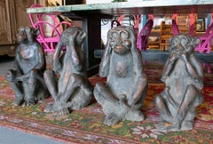 1980s Wooden Handcarved Set of the "Three Wise Monkeys" Plus a Fourth One