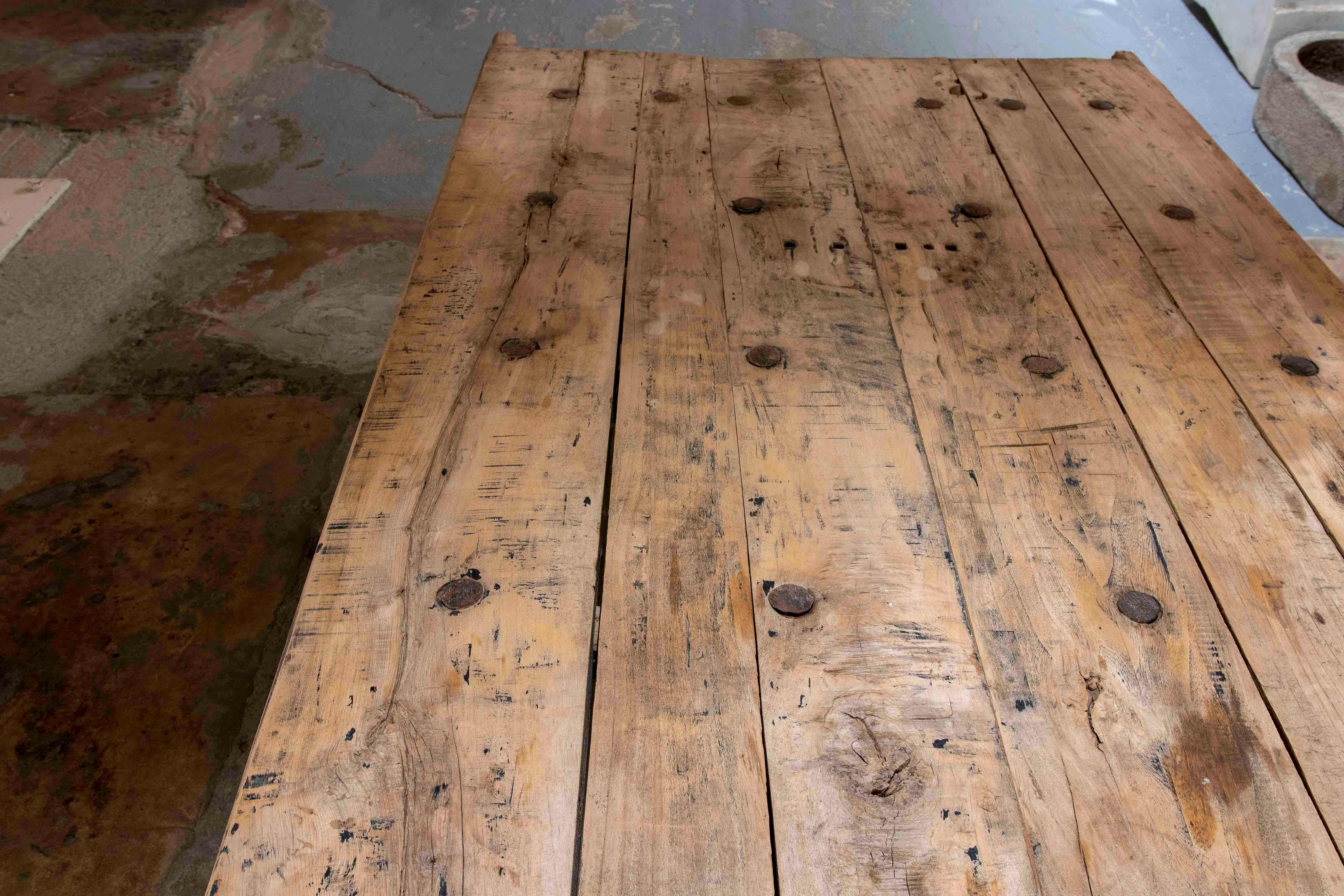 1980s Wooden Table Made with Antique Door For Sale 6
