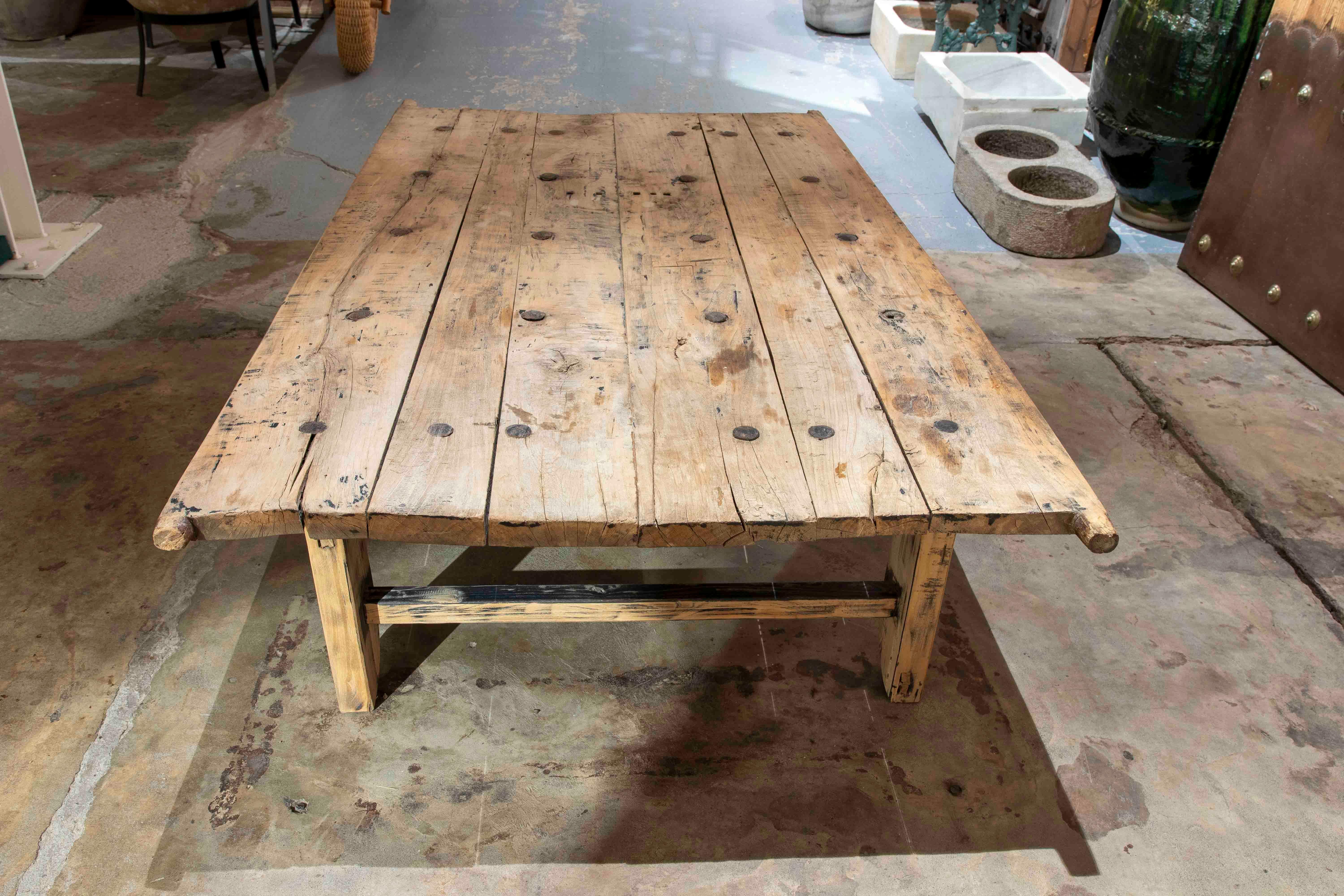 1980s Wooden Table Made with Antique Door In Good Condition For Sale In Marbella, ES