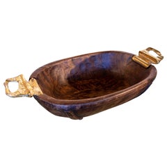 1980s Wooden Tray with Bronze Handles by the Artist David Marshall