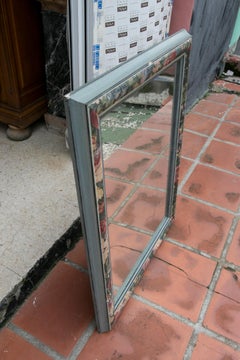 1980s Wooden Wall Mirror Painted with Flowers