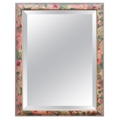 Specchio da parete in legno anni '80 dipinto con fiori