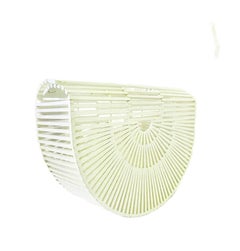 1980s Wooden White Slat Basket Top Handle Half Moon Beach bag