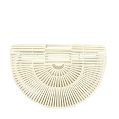 1980s Wooden White Slat Basket Top Handle Half Moon Beach bag