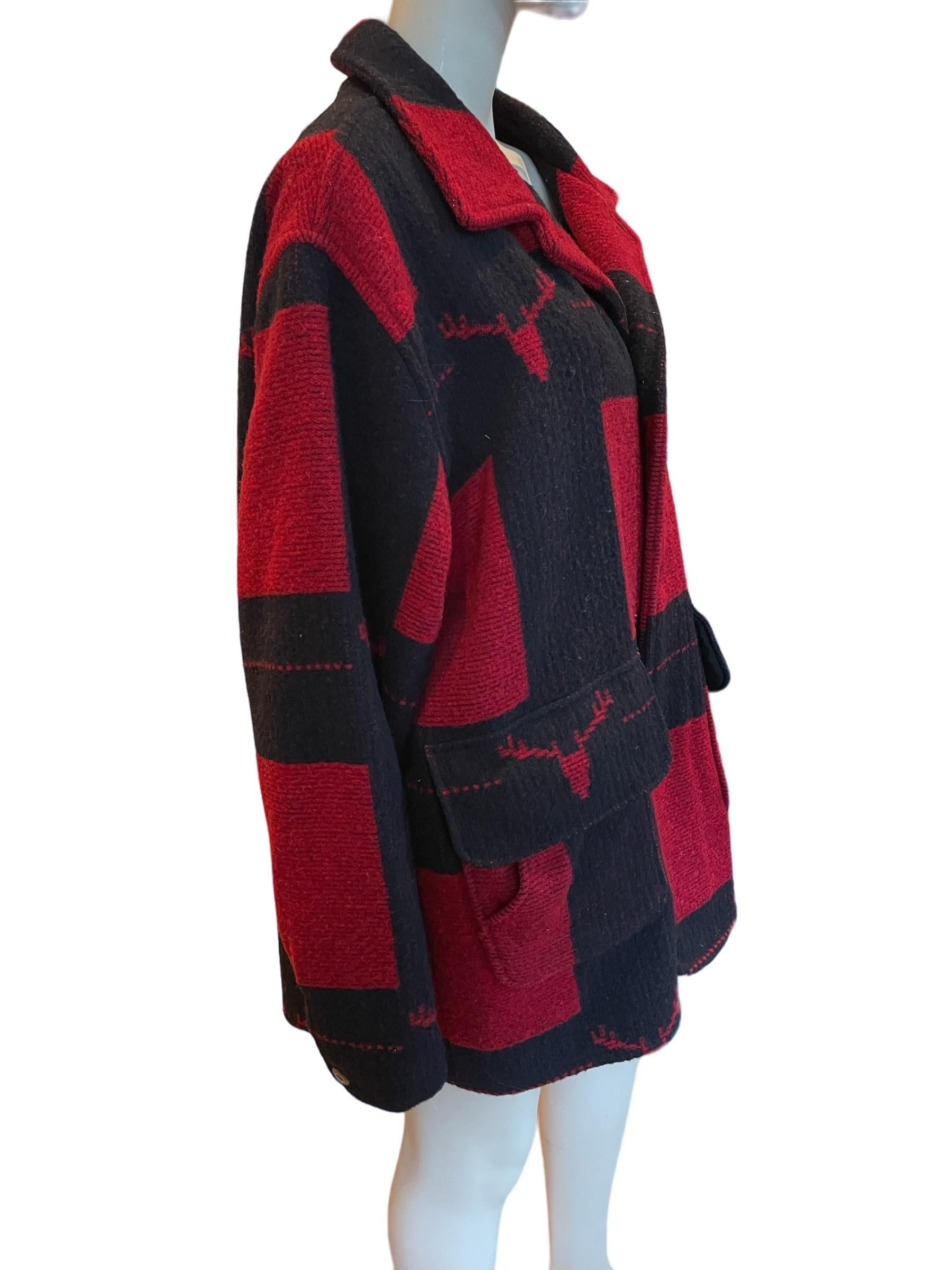 Women's or Men's 1980s Woolrich Black and Red Plaid Hunting Jacket For Sale