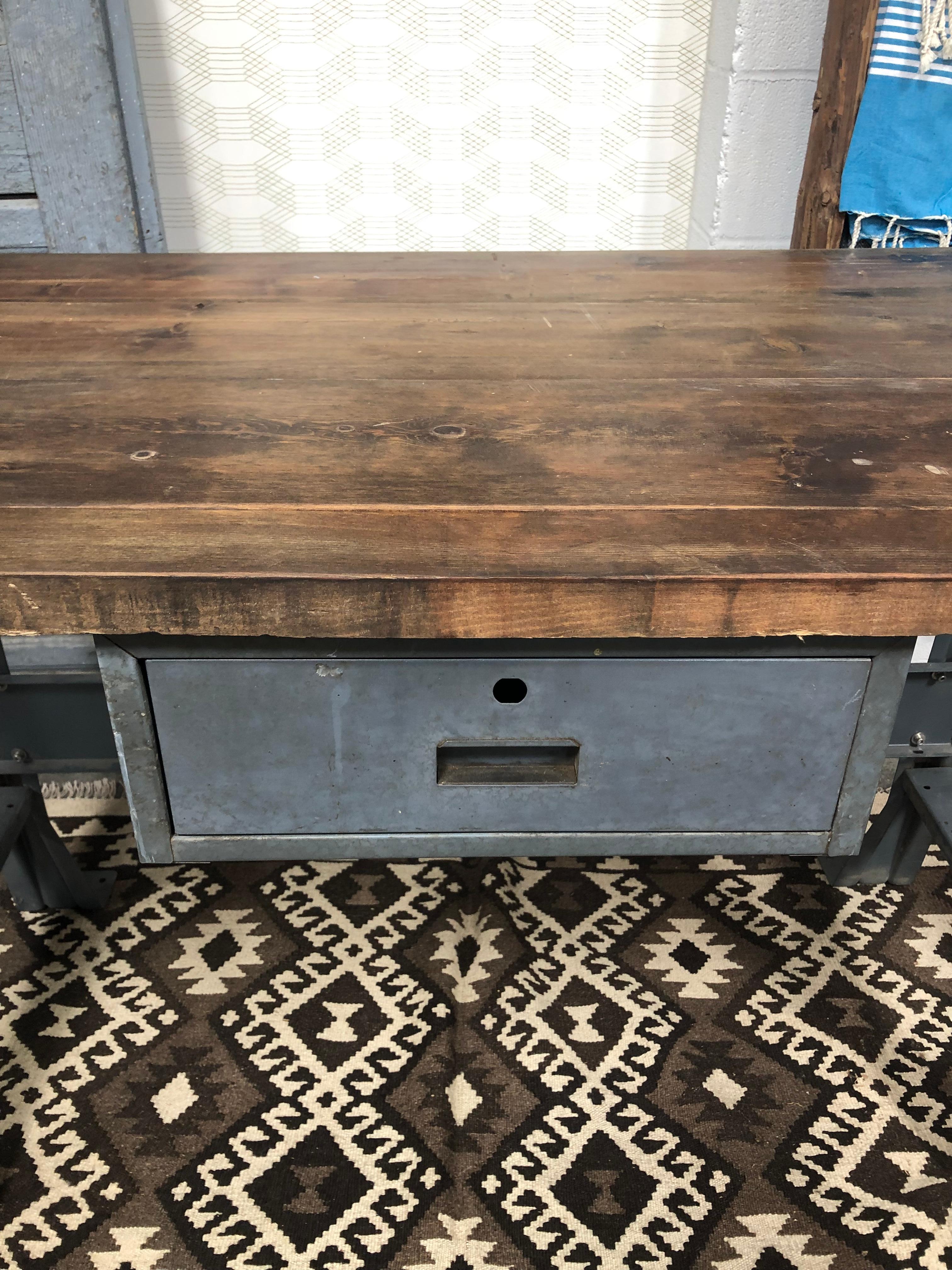 Late 20th Century Metal Work Table with Drawer