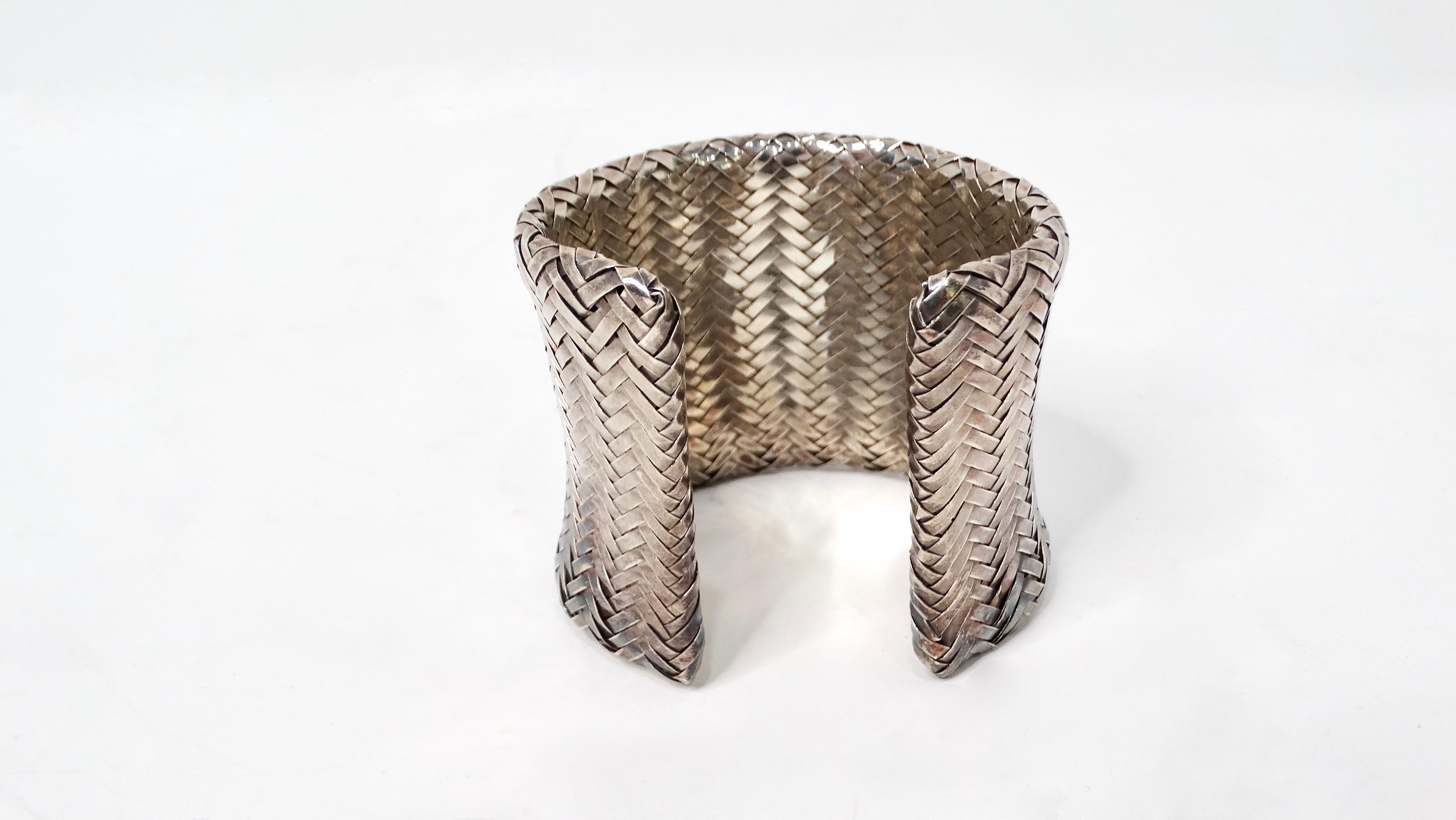 1980s Woven Sterling Silver Wide Cuff Bracelet In Good Condition For Sale In Scottsdale, AZ