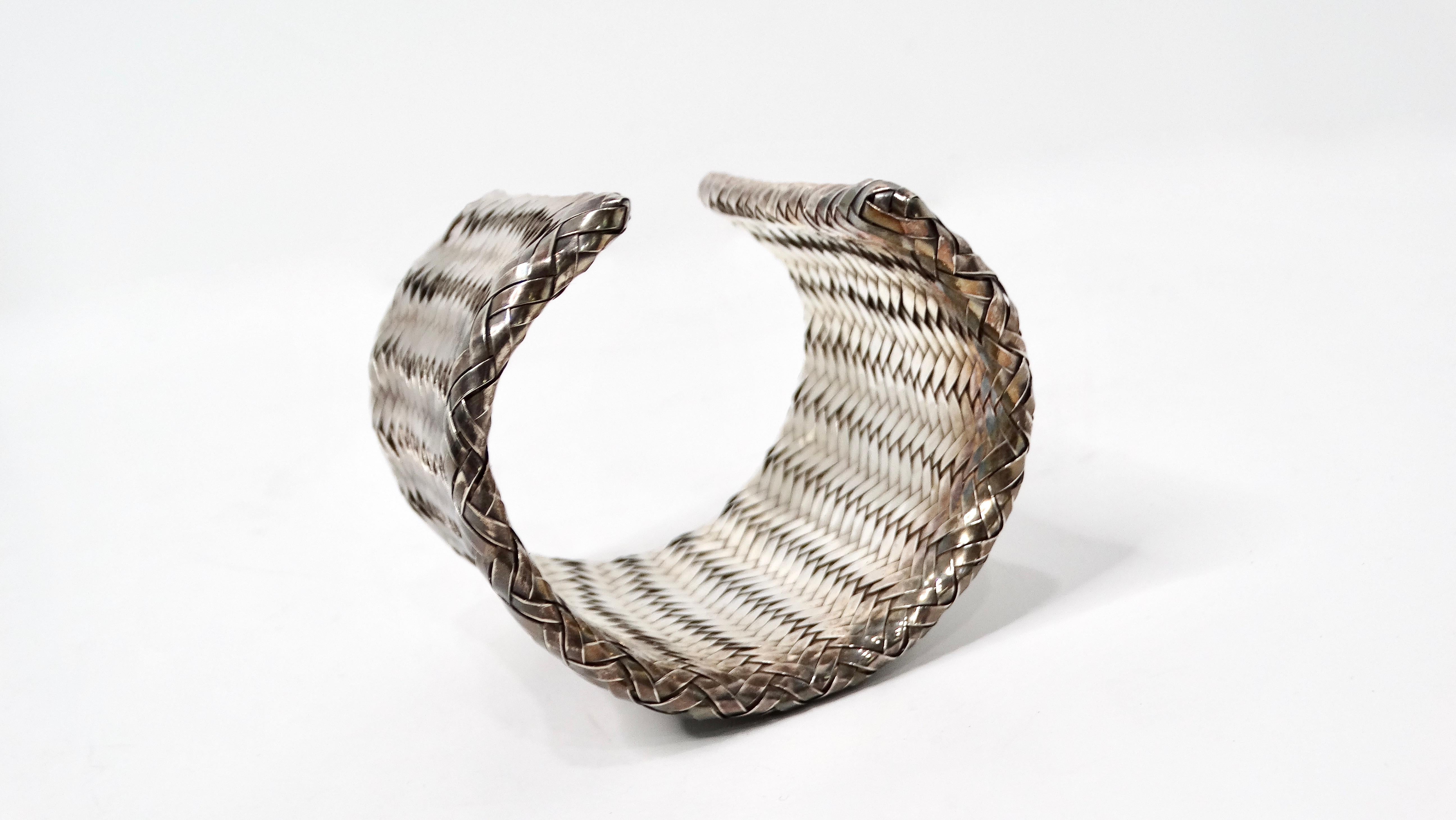 Women's 1980s Woven Sterling Silver Wide Cuff Bracelet For Sale