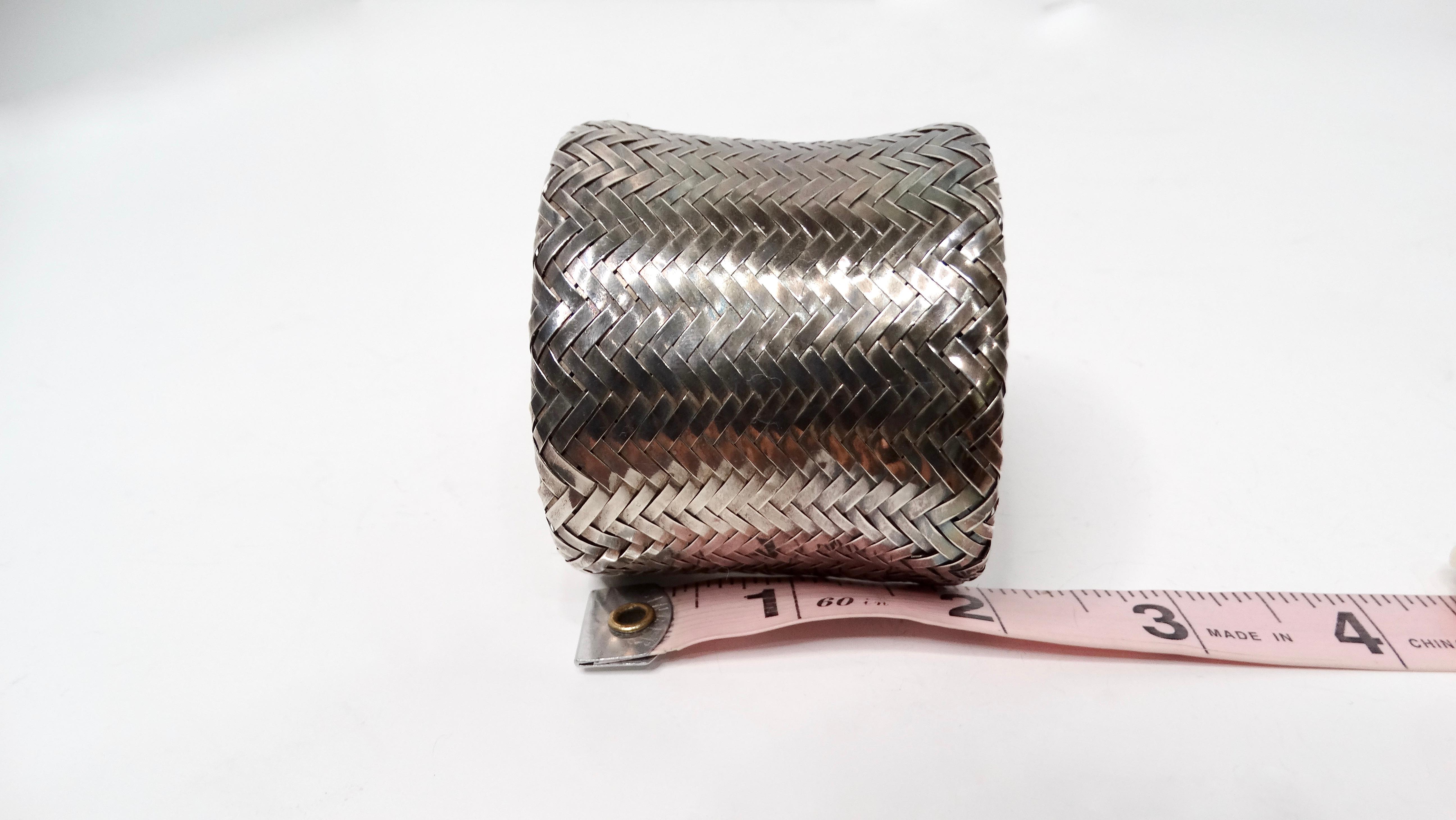 1980s Woven Sterling Silver Wide Cuff Bracelet For Sale 2