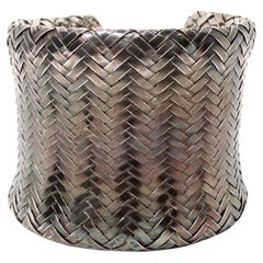 1980s Woven Sterling Silver Wide Cuff Bracelet