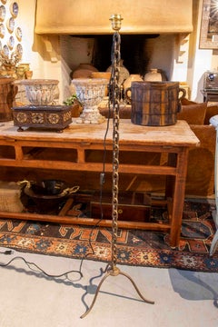 1980s Wrought Iron Floor Lamp with Industrial Chain Design