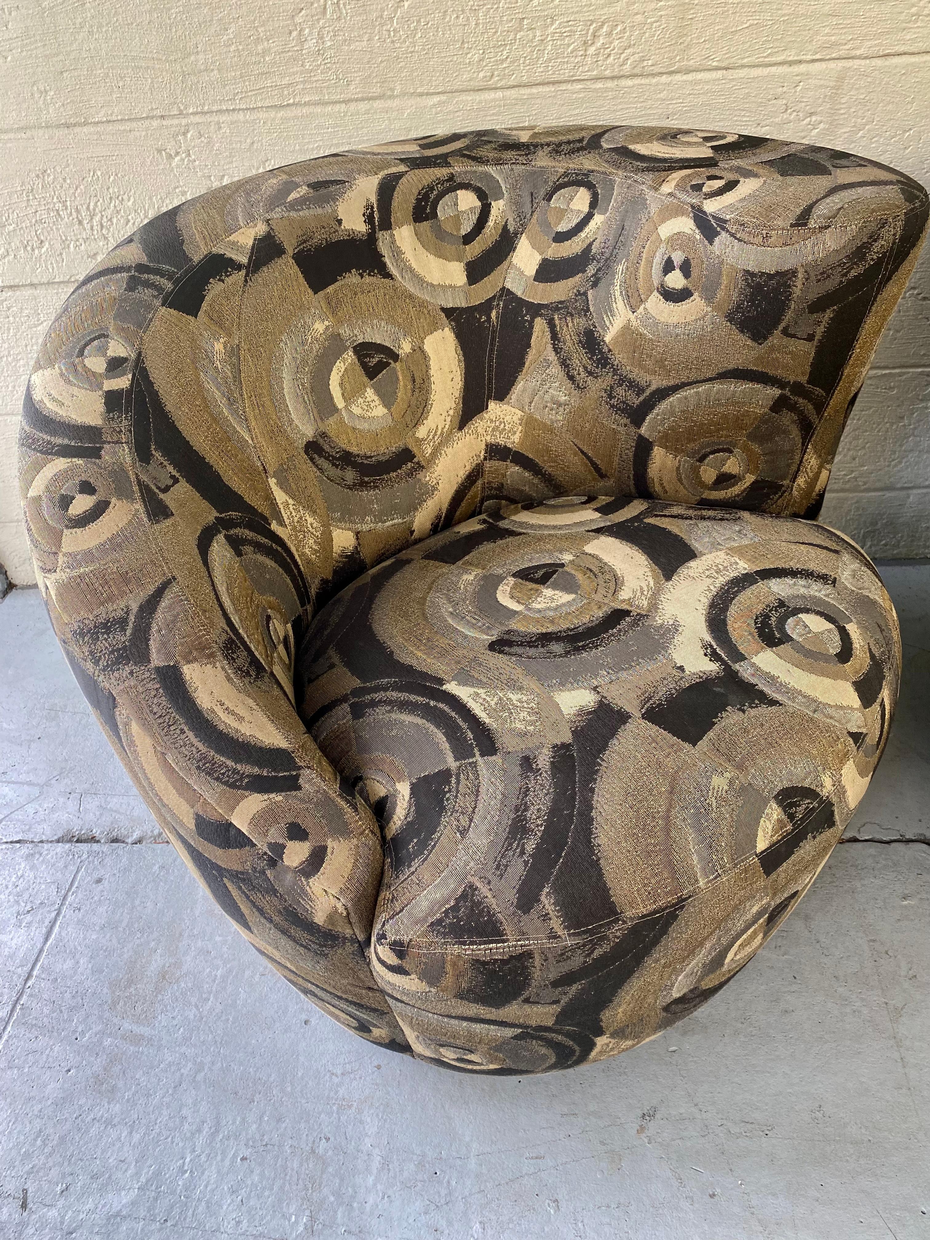 Textile 1980s XL Nautilus Abstract Weiman Sculptural Swivel Chairs, Set of 2 For Sale