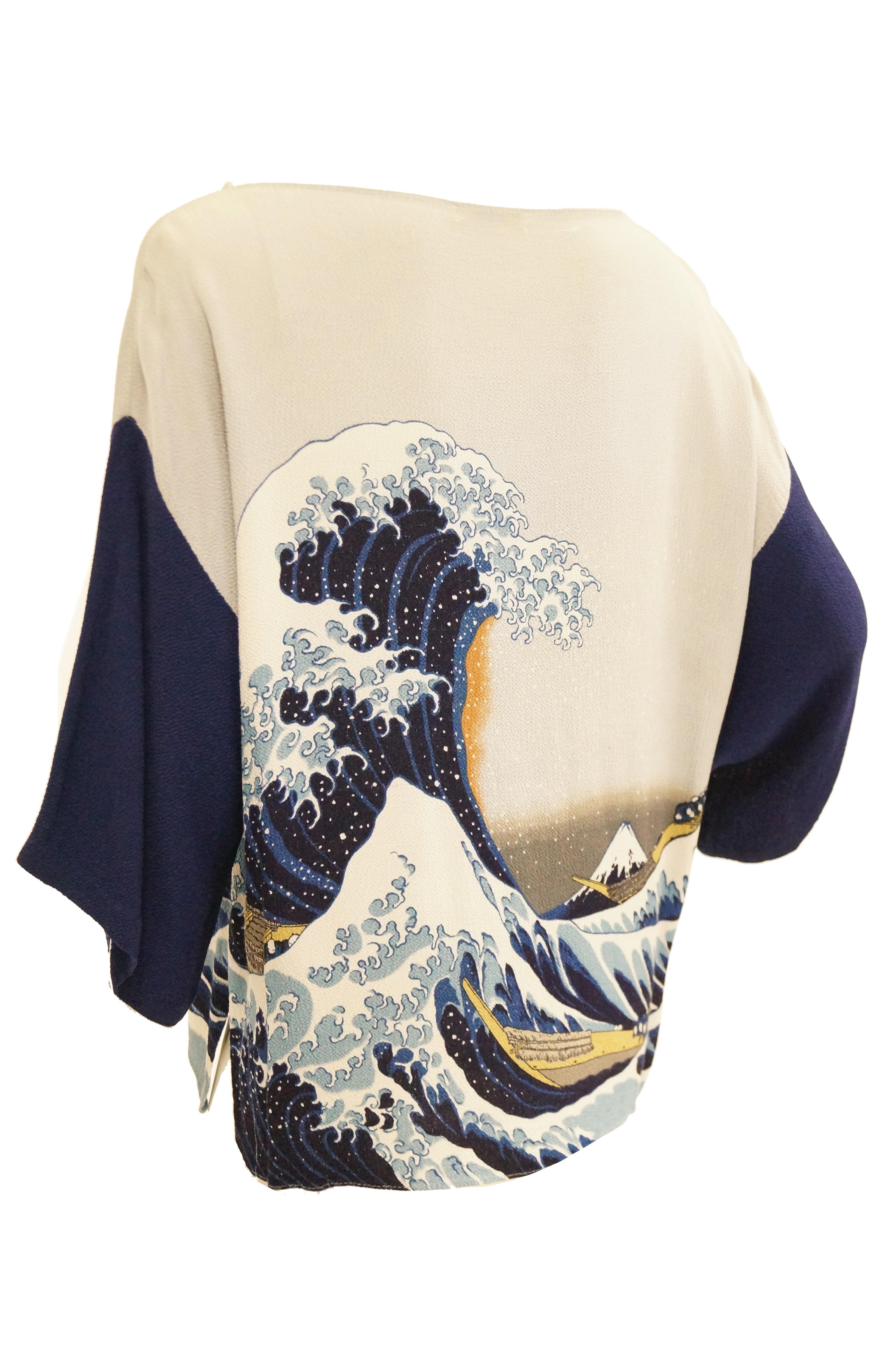 1980s Yako Beverly Hills Tunic Featuring Hokusai's 