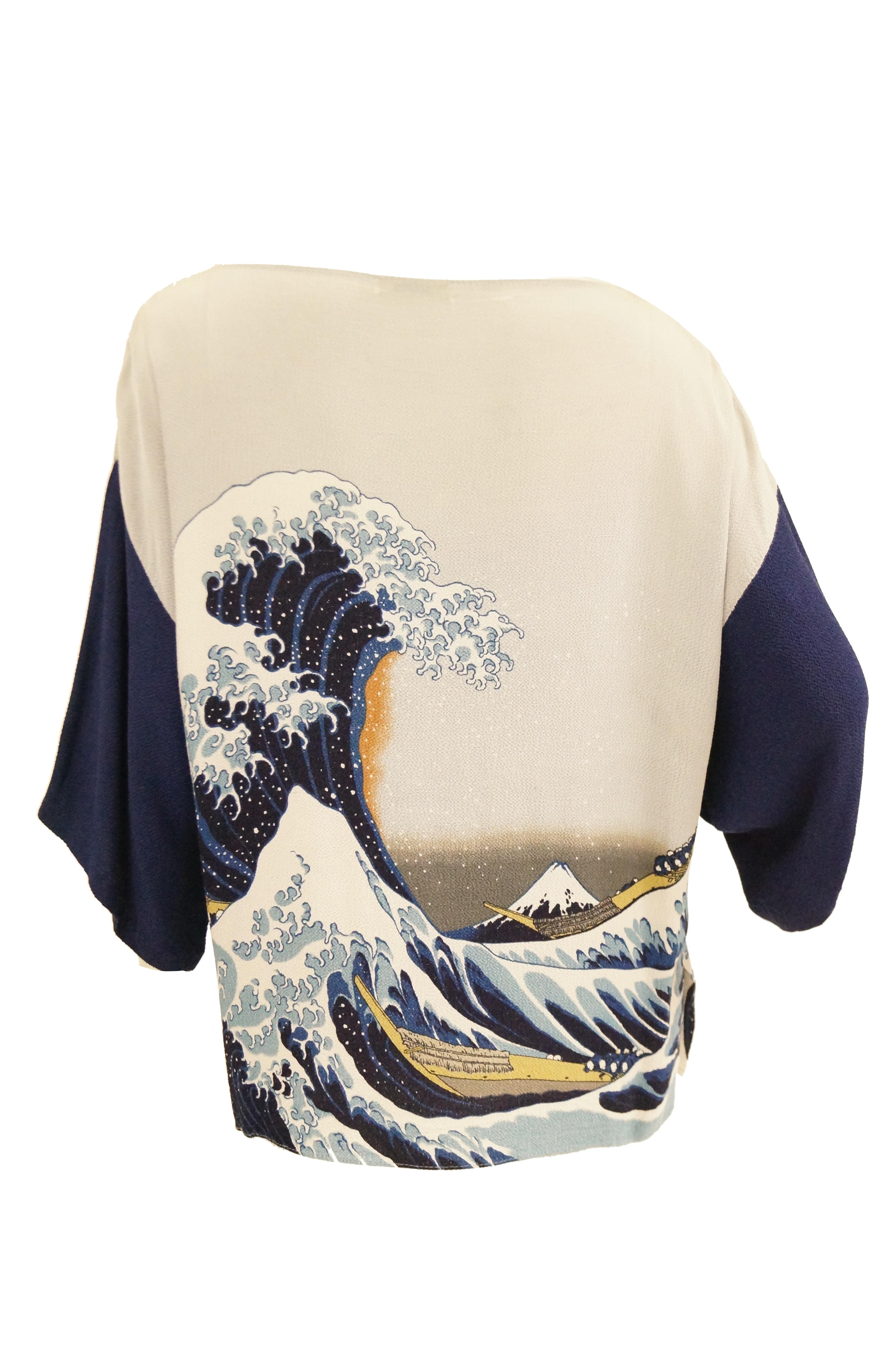 Women's 1980s Yako Beverly Hills Tunic Featuring Hokusai's 