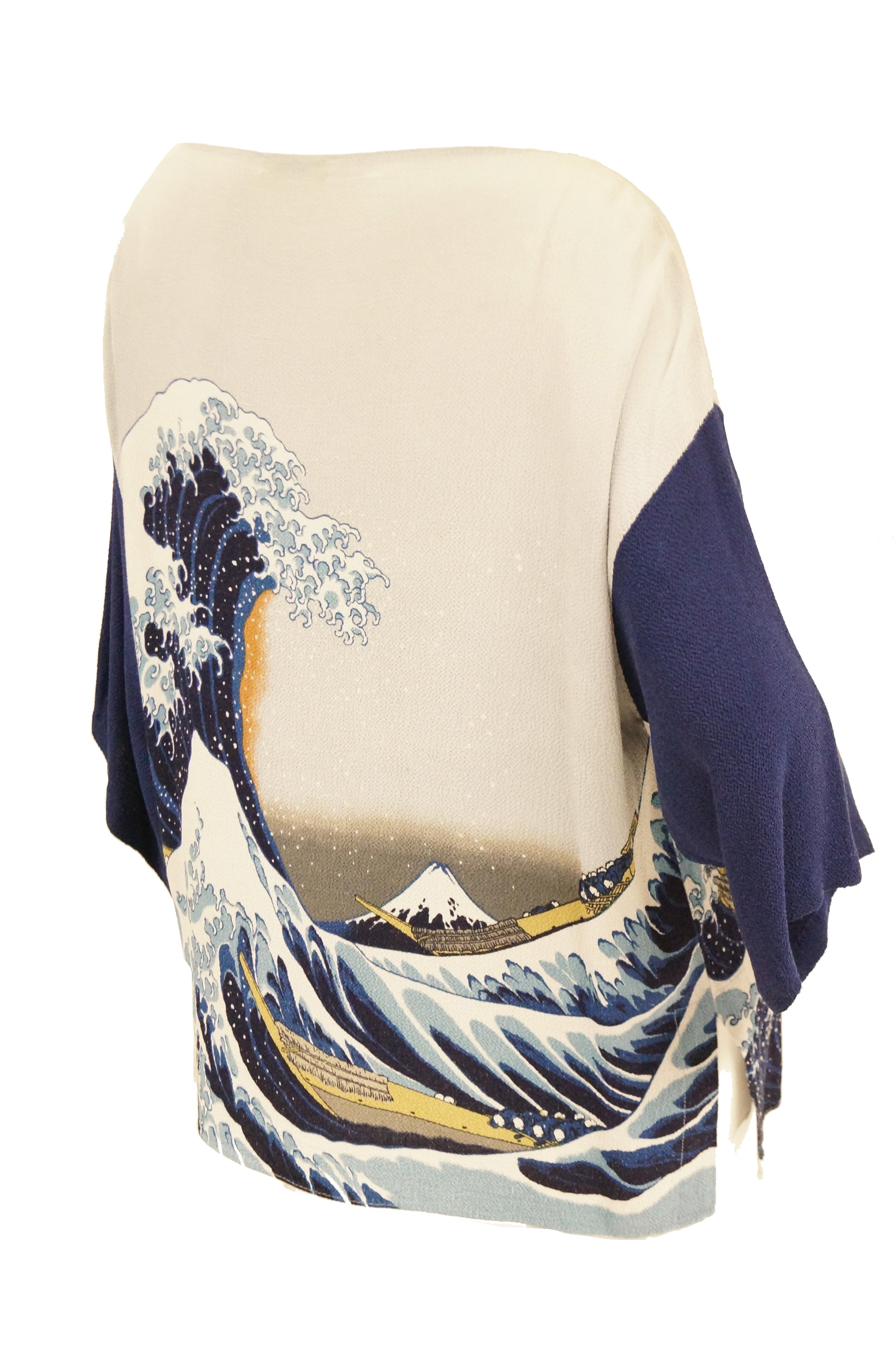 1980s Yako Beverly Hills Tunic Featuring Hokusai's 