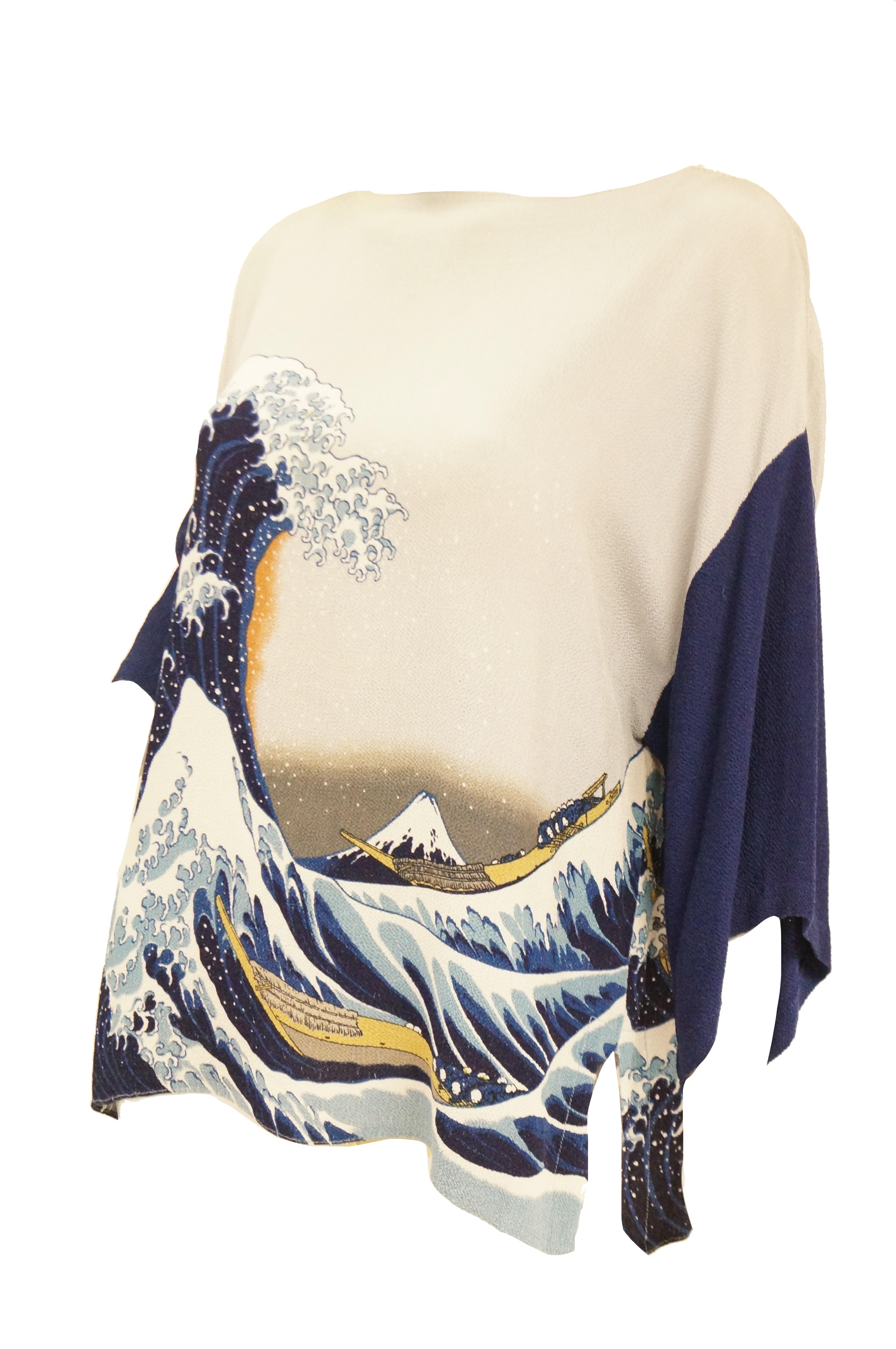1980s Yako Beverly Hills Tunic Featuring Hokusai's 