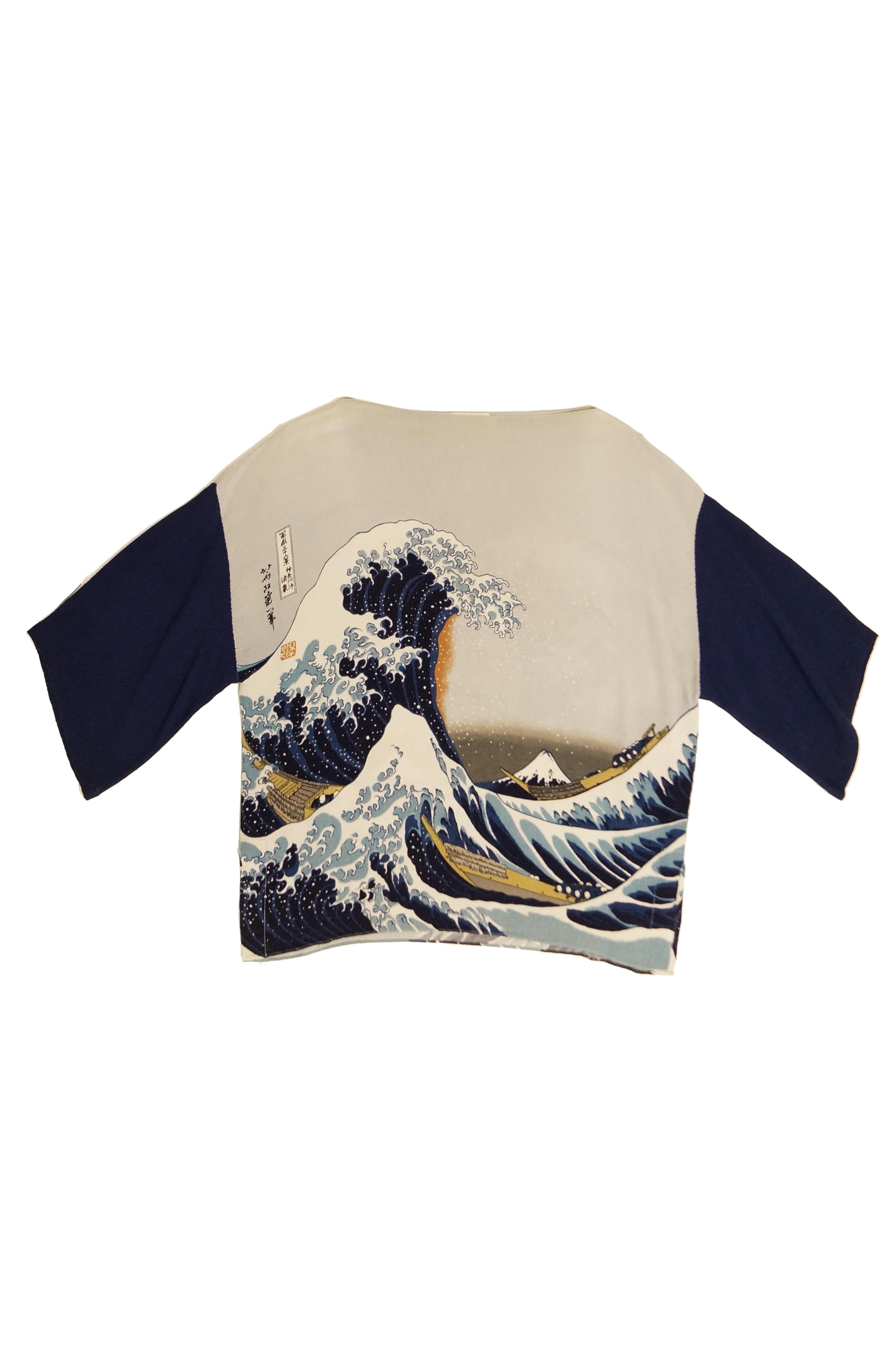 1980s Yako Beverly Hills Tunic Featuring Hokusai's 