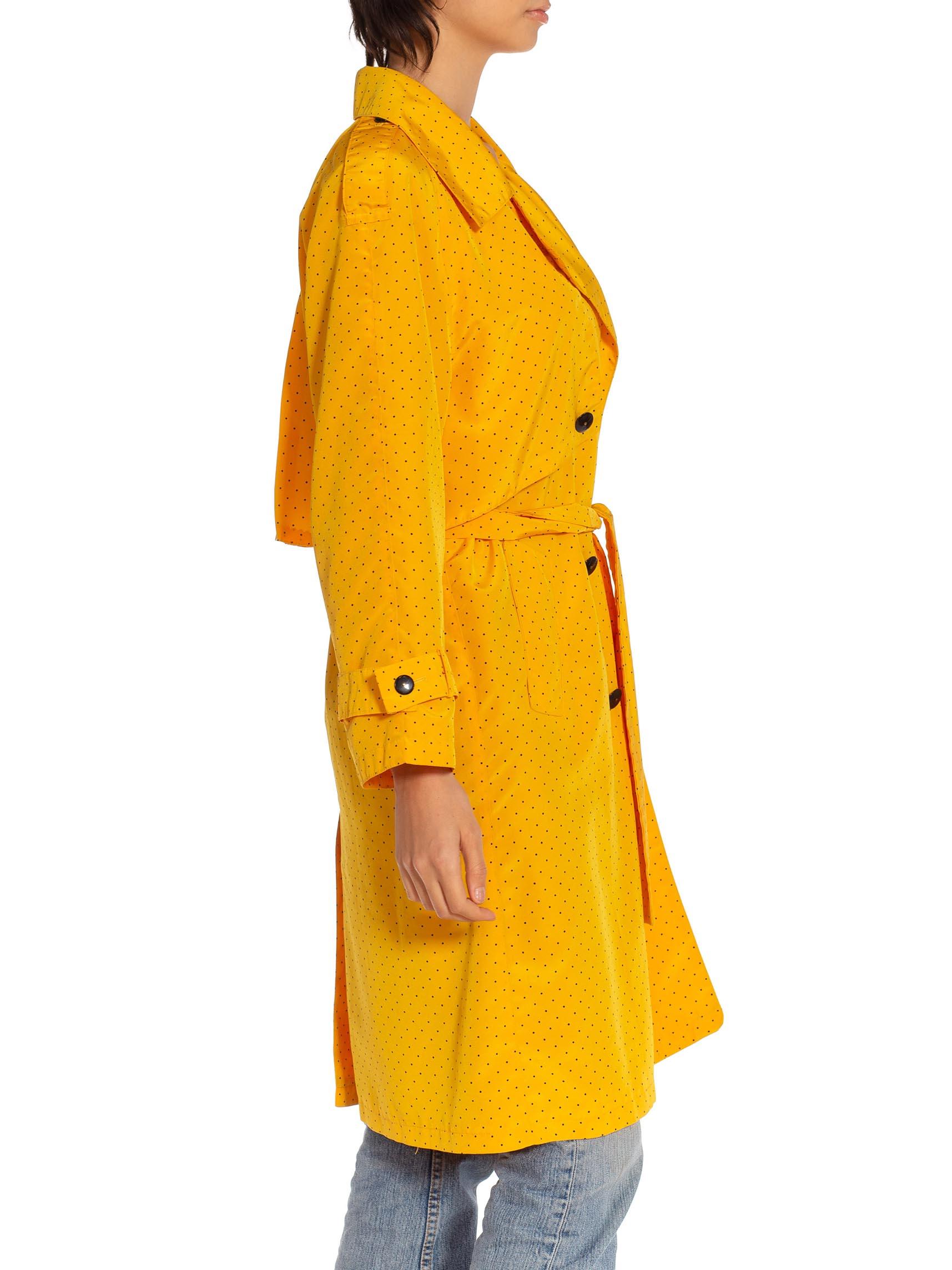 Orange 1980S Yellow & Black Polka Dot Double Breast Trench Coat With Pockets