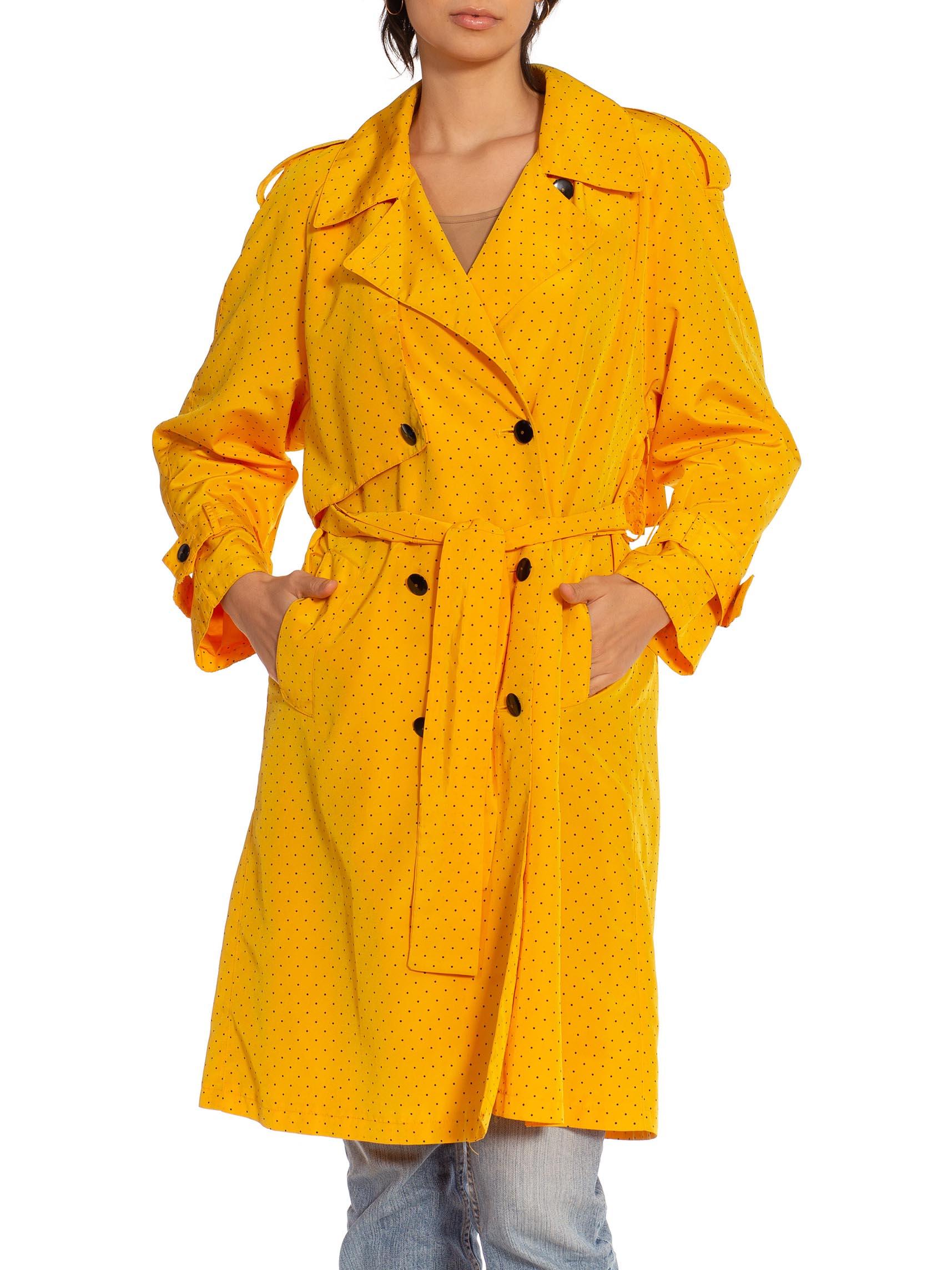 1980S Yellow & Black Polka Dot Double Breast Trench Coat With Pockets 4