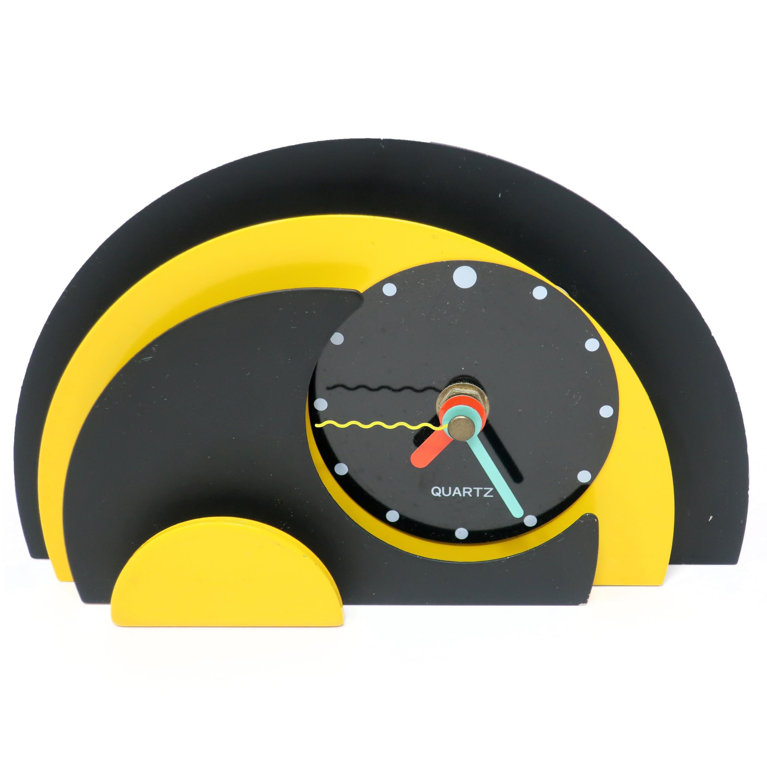 Post-Modern 1980s Yellow & Black Stacked Desk or Mantel Clock For Sale