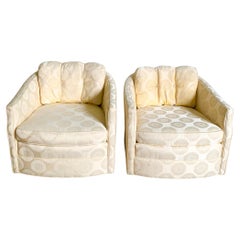 1980s Yellow Chinoiserie Fabric Swivel Chairs - a Pair