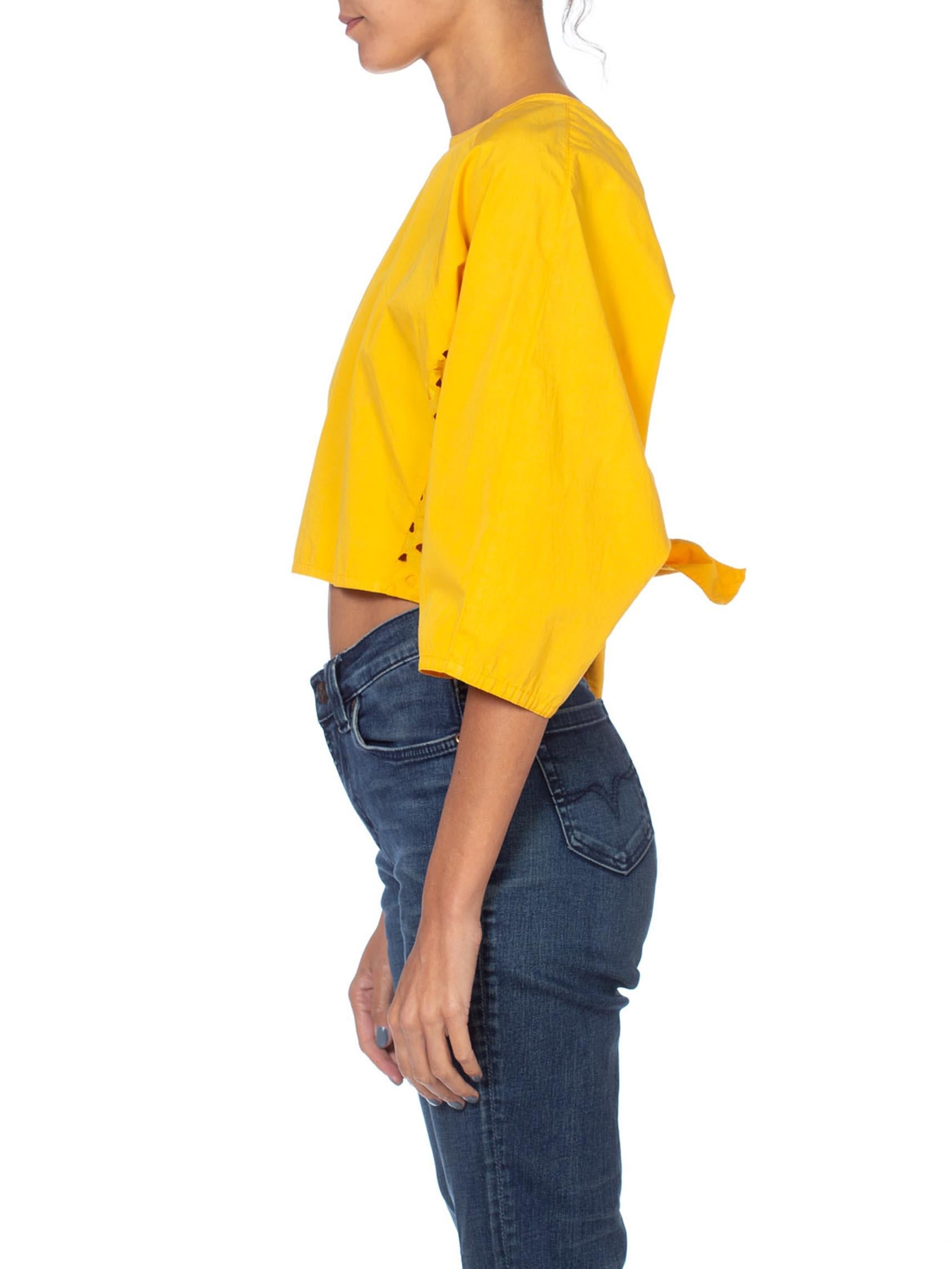 Women's 1980'S Yellow Cotton Knot Top With Cut Out Back