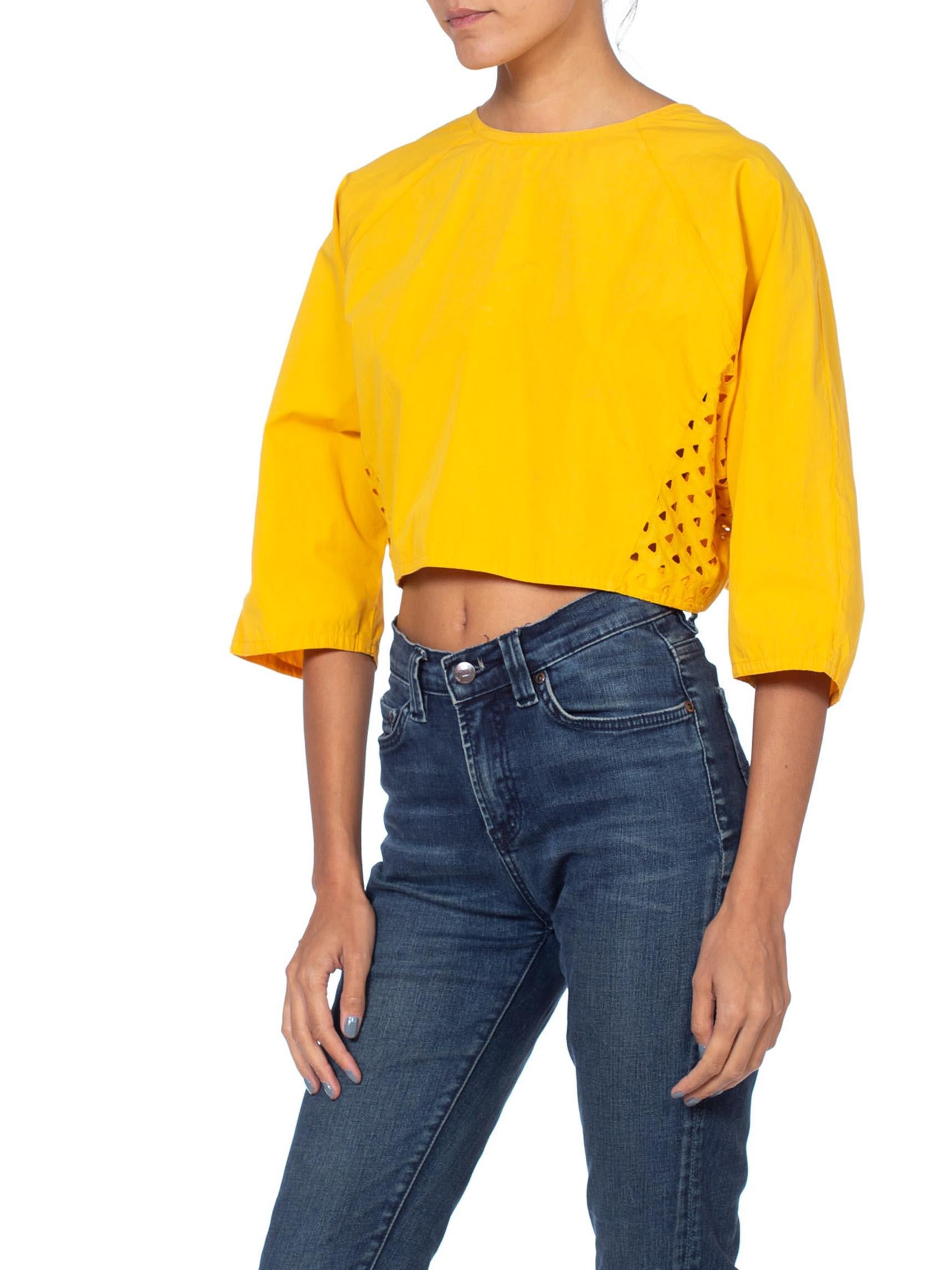 1980'S Yellow Cotton Knot Top With Cut Out Back 1