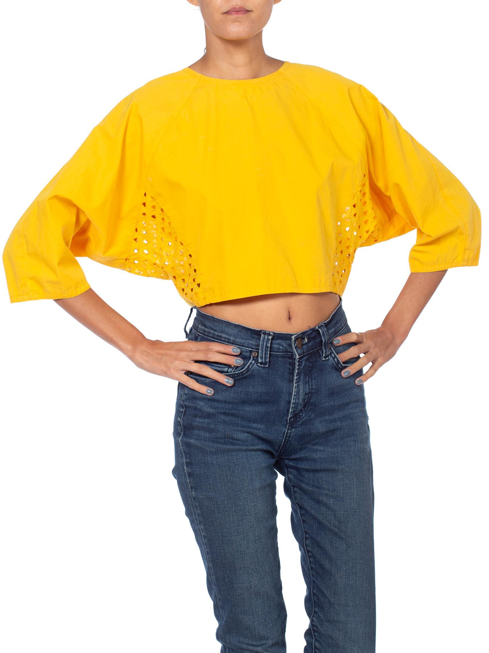 1980'S Yellow Cotton Knot Top With Cut Out Back 3
