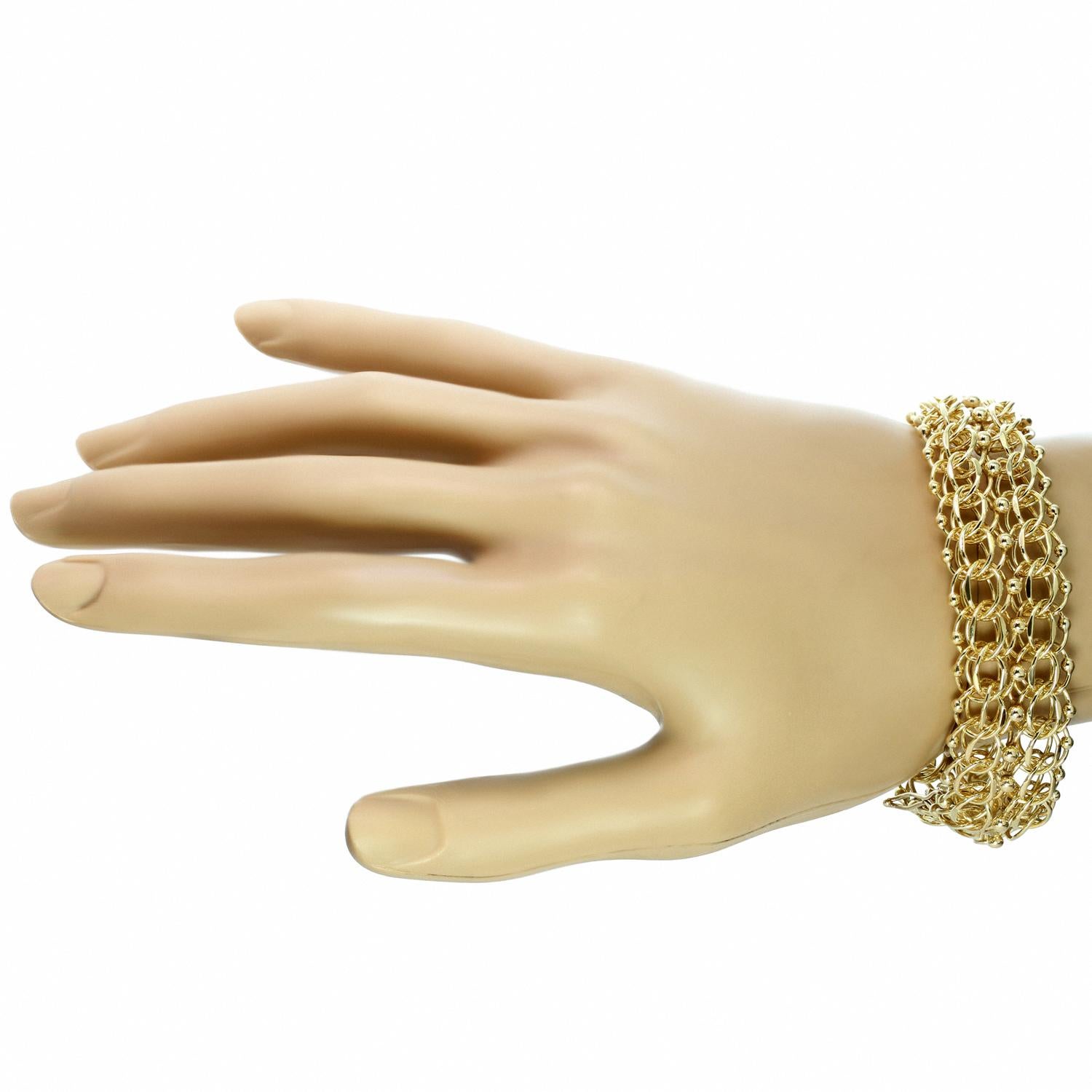 Women's 14k Yellow Gold Open Solid Link Wide Bracelet For Sale